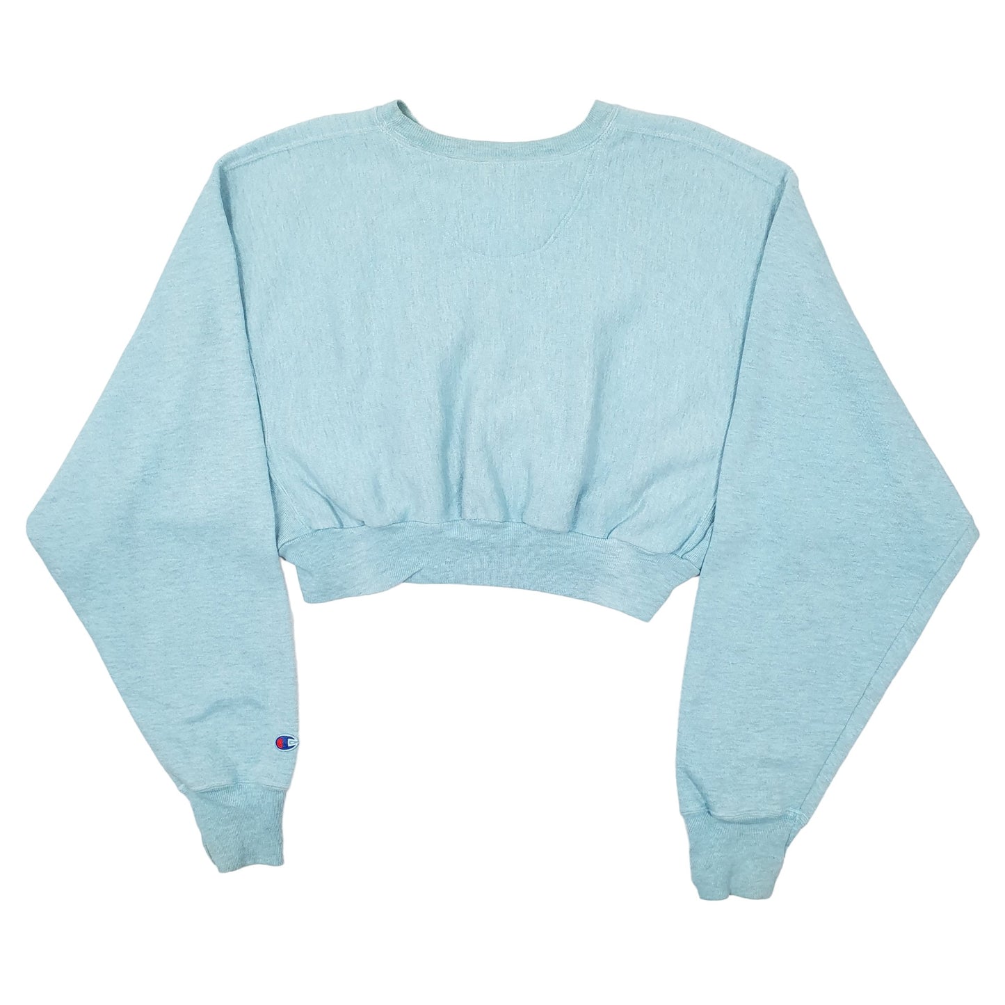 Womens Blue Champion Crop Top Vintage 1990s Reverse Weave USA College Resound Crewneck Jumper