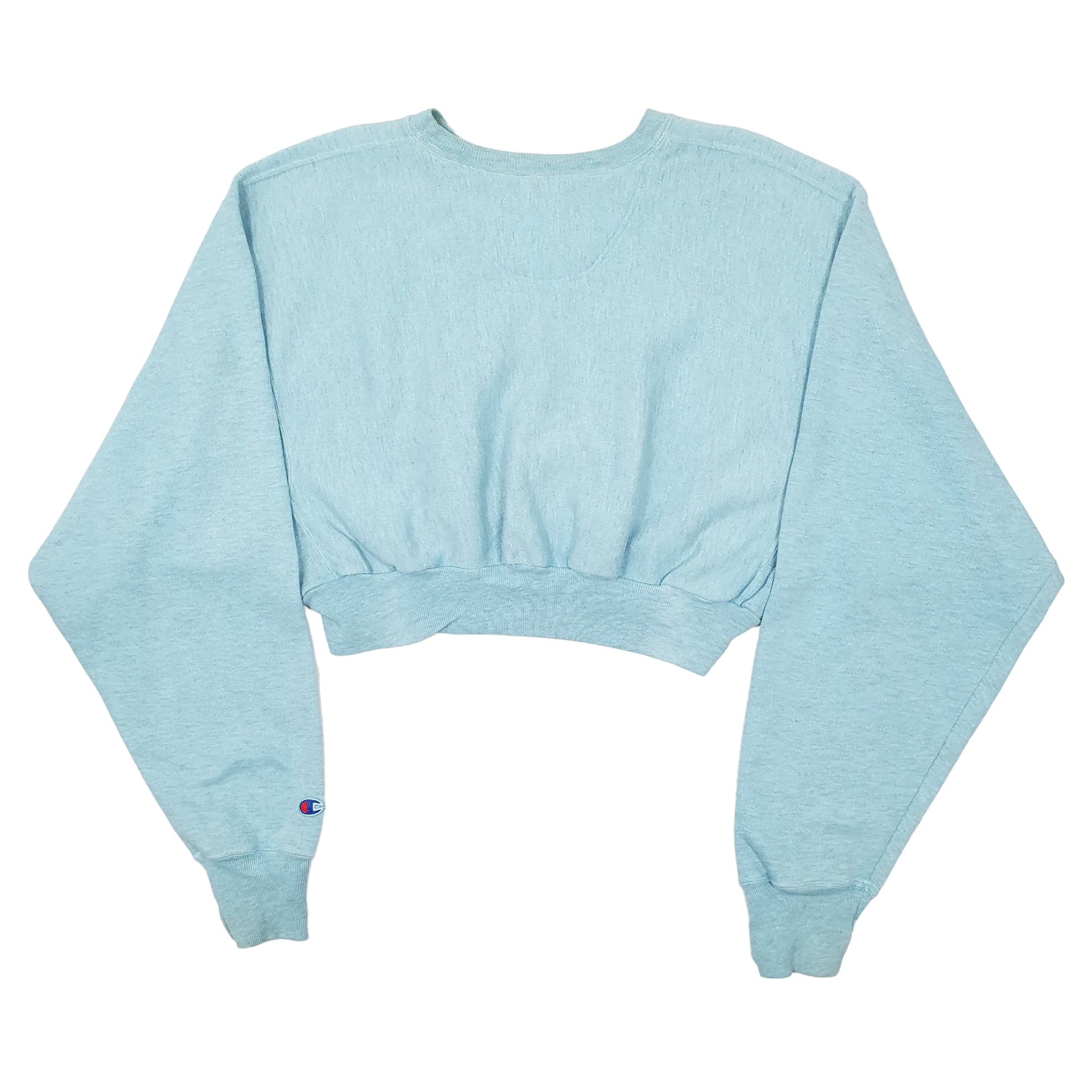 Womens Blue Champion Crop Top Vintage 1990s Reverse Weave USA College Resound Crewneck Jumper