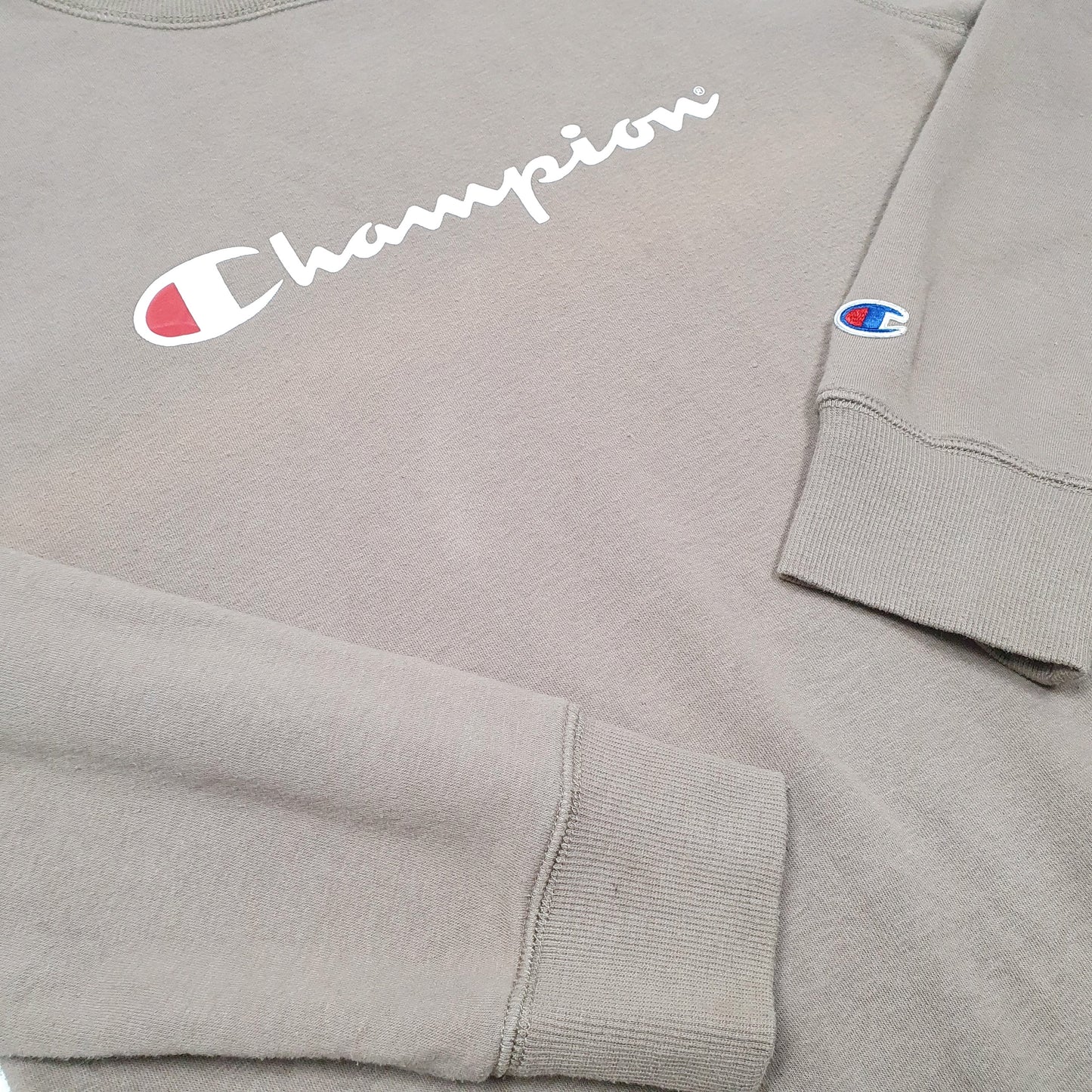 Mens Beige Champion Script Crewneck Jumper