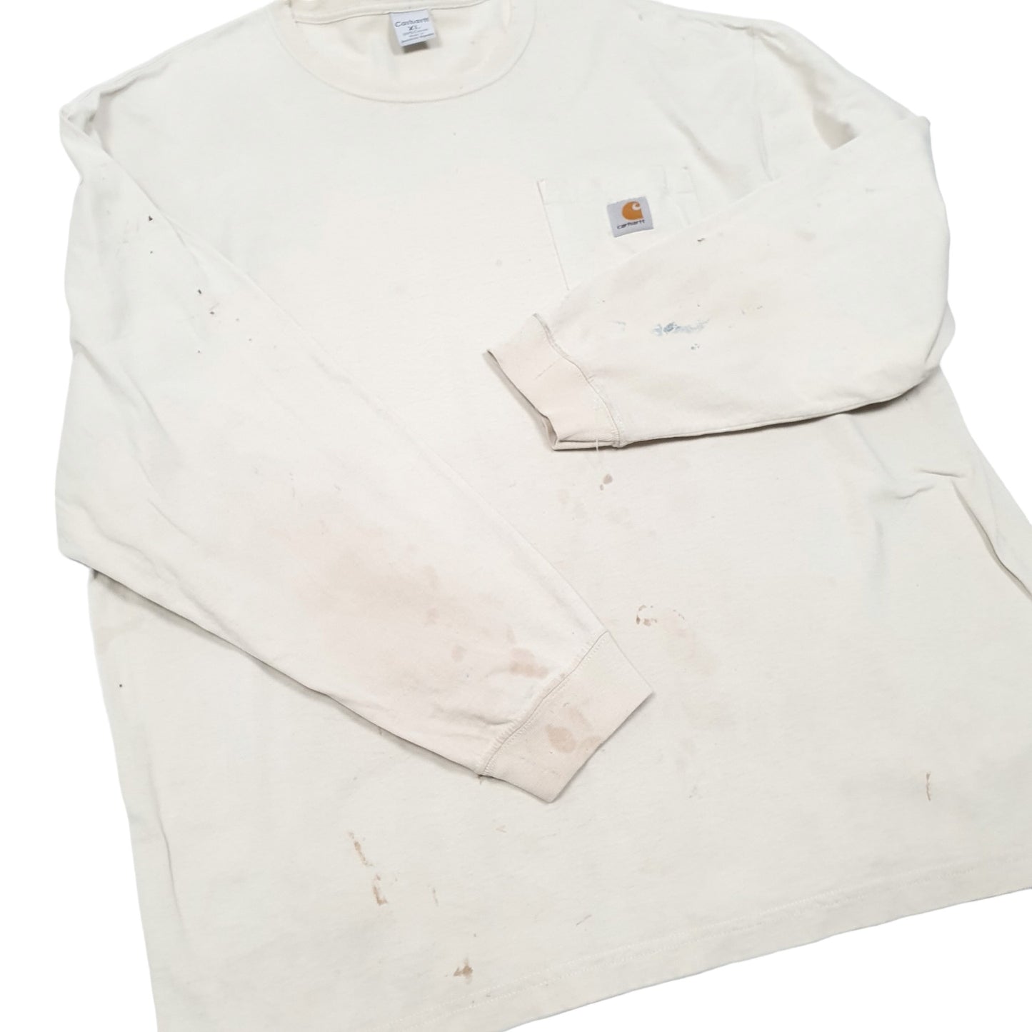 Mens Cream Carhartt Pocket Workwear Long Sleeve T Shirt