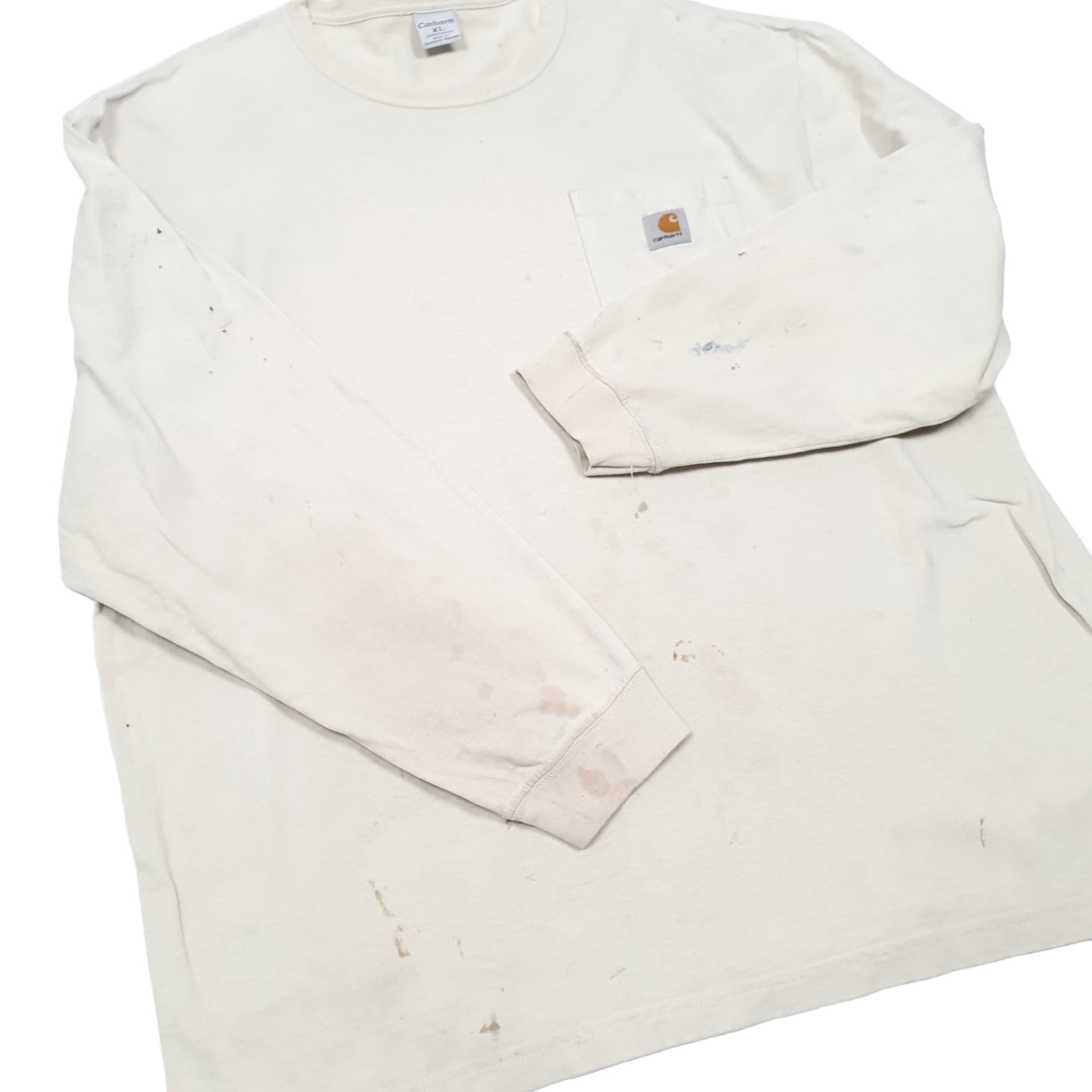 Mens Cream Carhartt Pocket Workwear Long Sleeve T Shirt