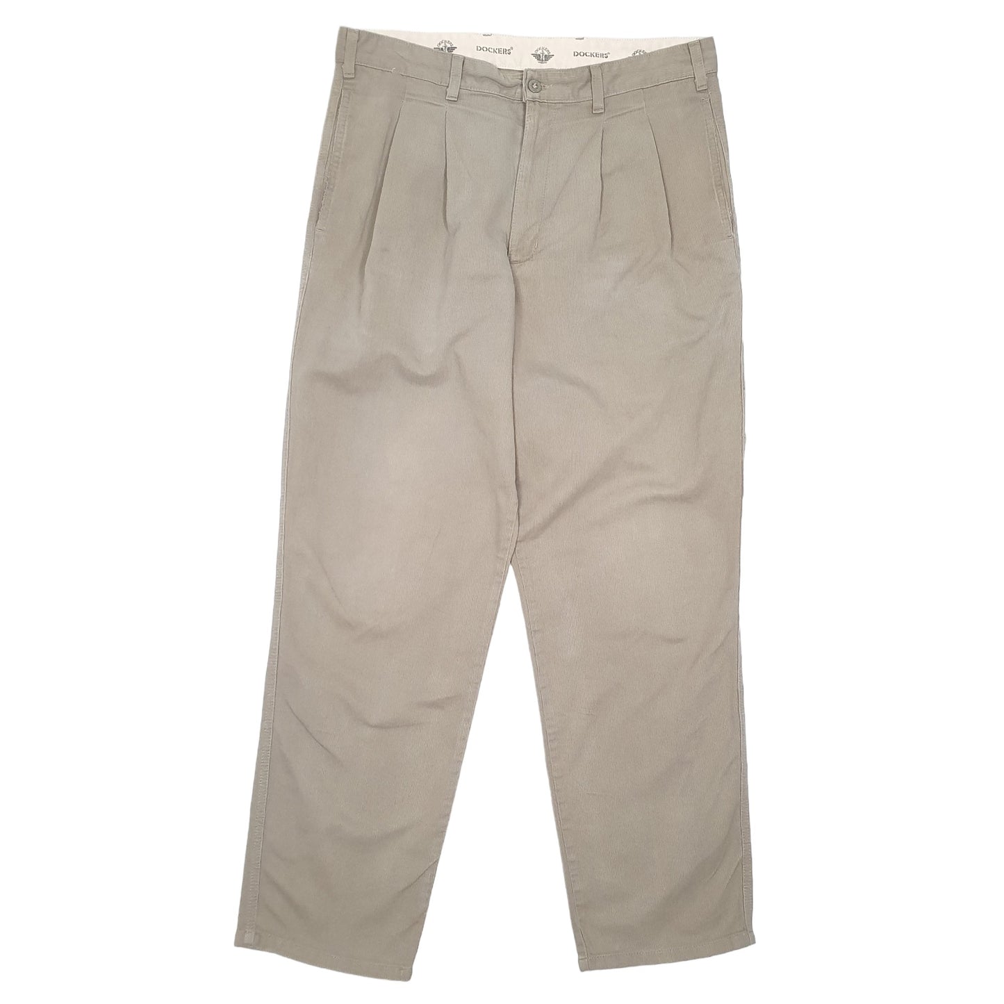 Mens Beige Dockers Light Weight Double Pleated Corduroy Trousers