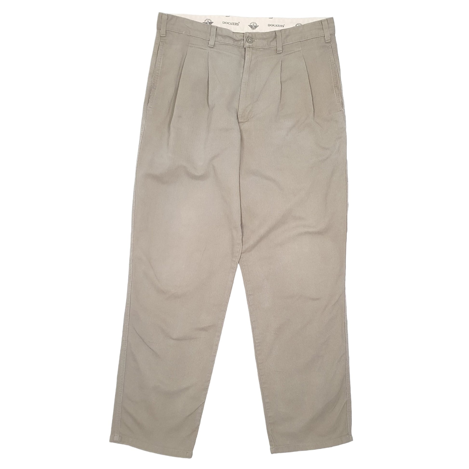 Mens Beige Dockers Light Weight Double Pleated Corduroy Trousers
