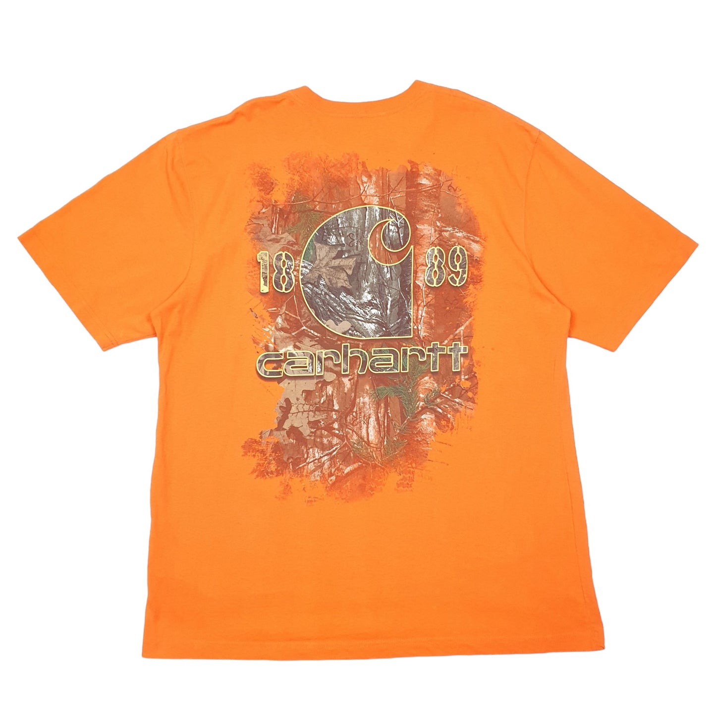 Mens Orange Carhartt Pocket Workwear 1889 Realtree Short Sleeve T Shirt