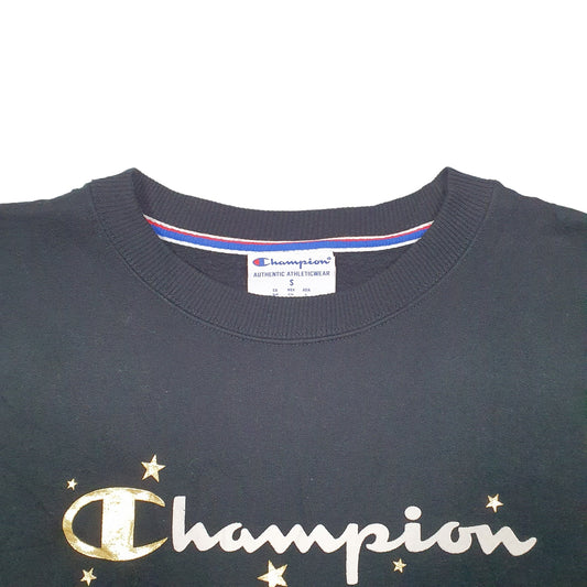 Womens Black Champion Script Stars Crewneck Jumper