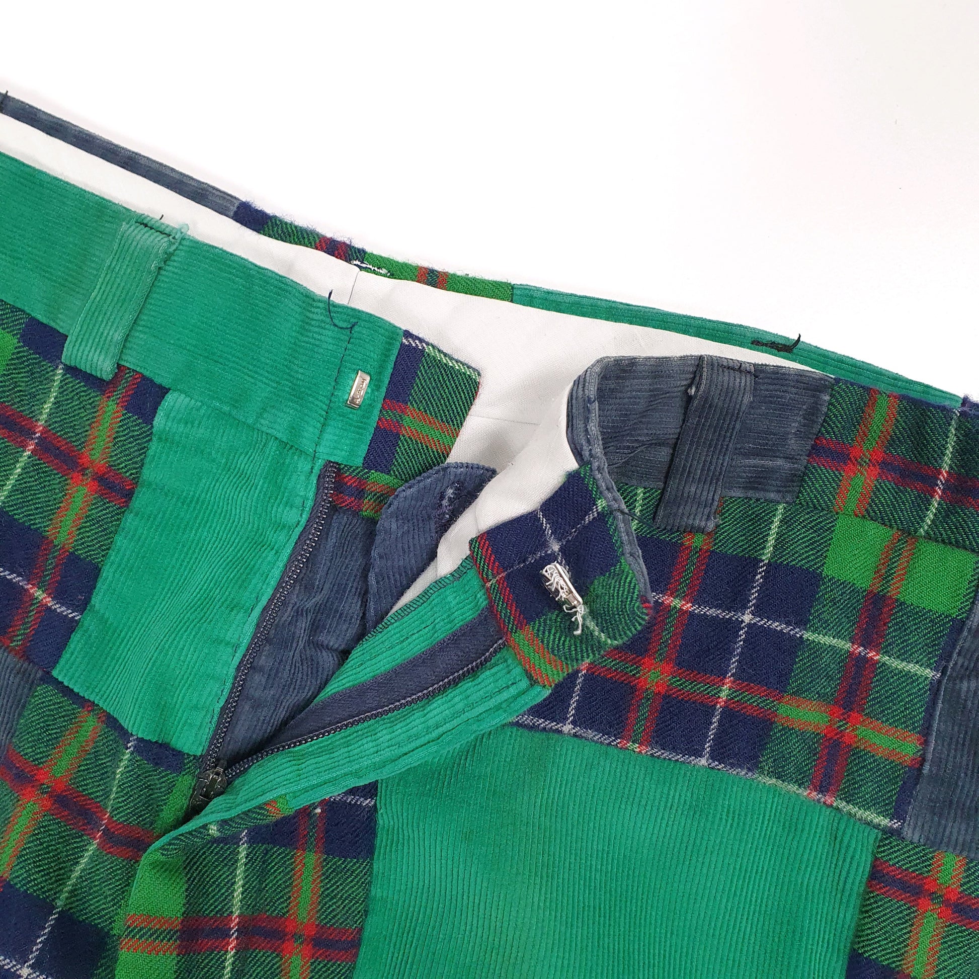 Mens Green Unbranded Tartan Pattern Corduroy Trousers