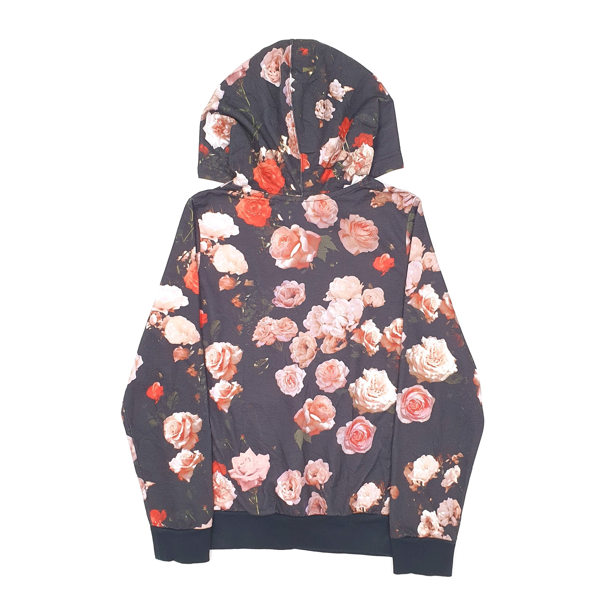Womens Black Adidas Roses Flowers Lightweight Hoodie Jumper