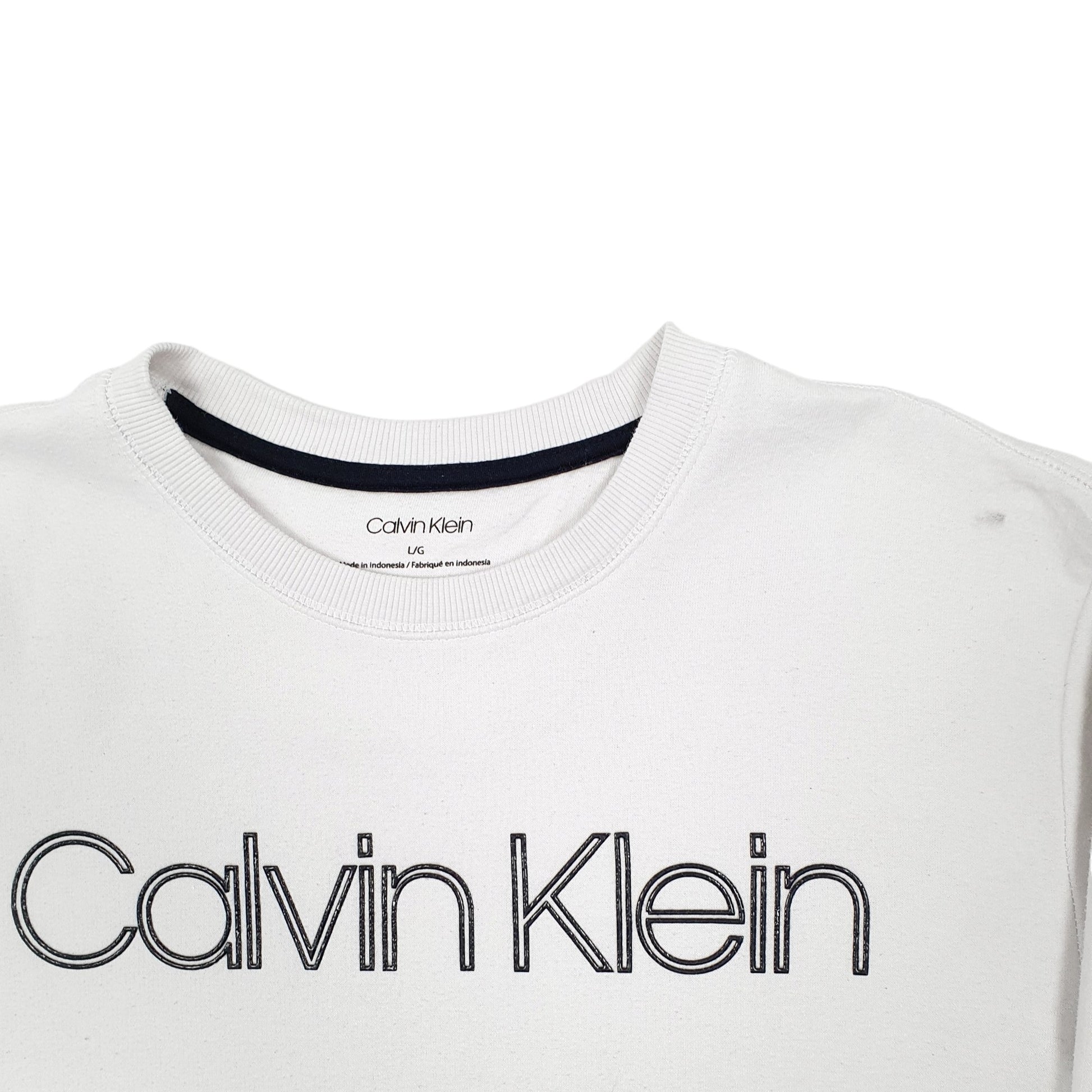 Mens White Calvin Klein Spellout Crewneck Jumper