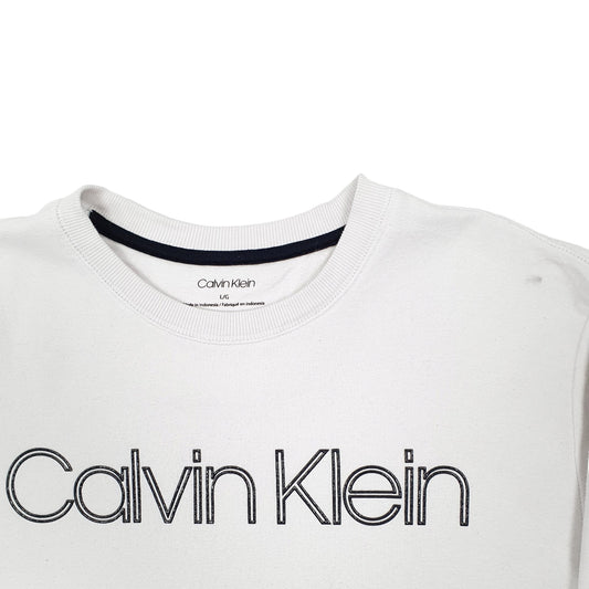 Mens White Calvin Klein Spellout Crewneck Jumper