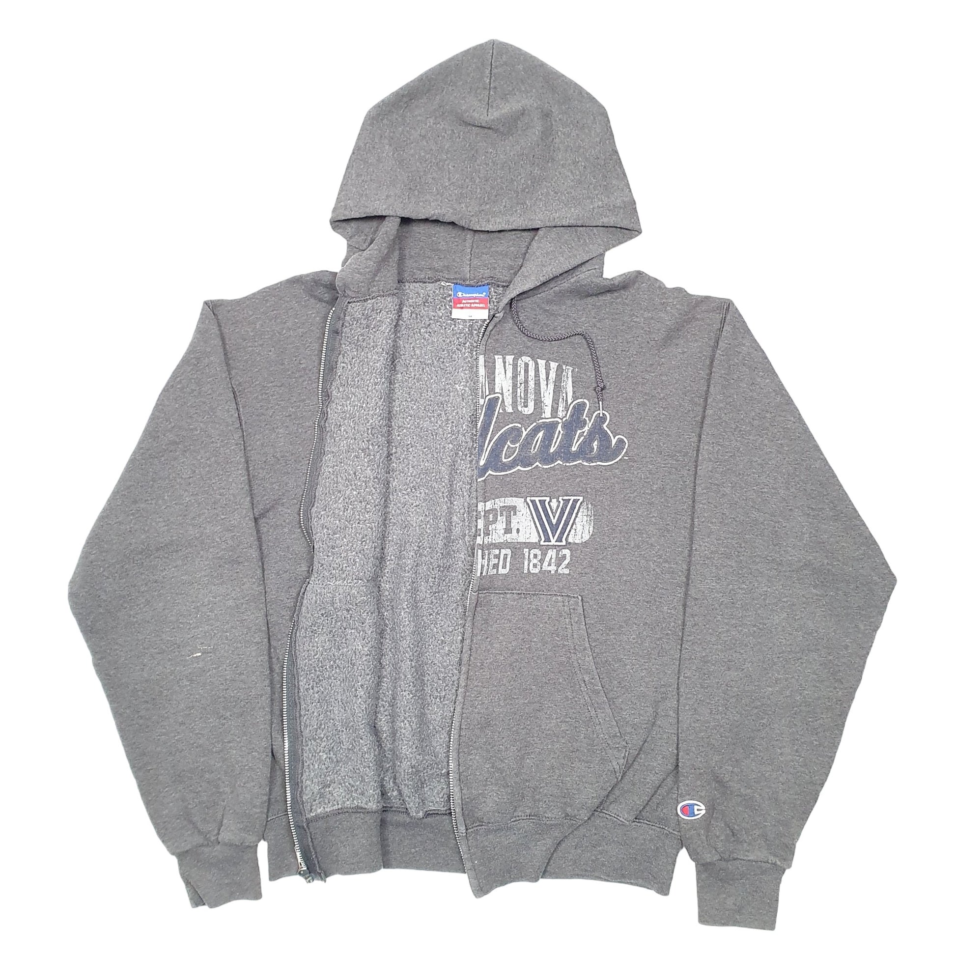 Mens Grey Champion Hoodie Villanova Wildcats Basketball Full Zip Jumper
