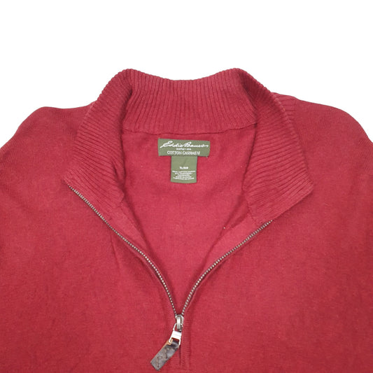 Mens Burgundy Eddie Bauer Tall Cashmere Blend Quarter Zip Jumper