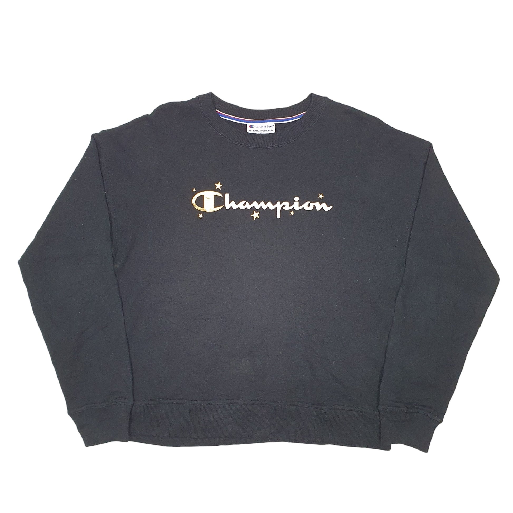 Womens Black Champion Script Stars Crewneck Jumper