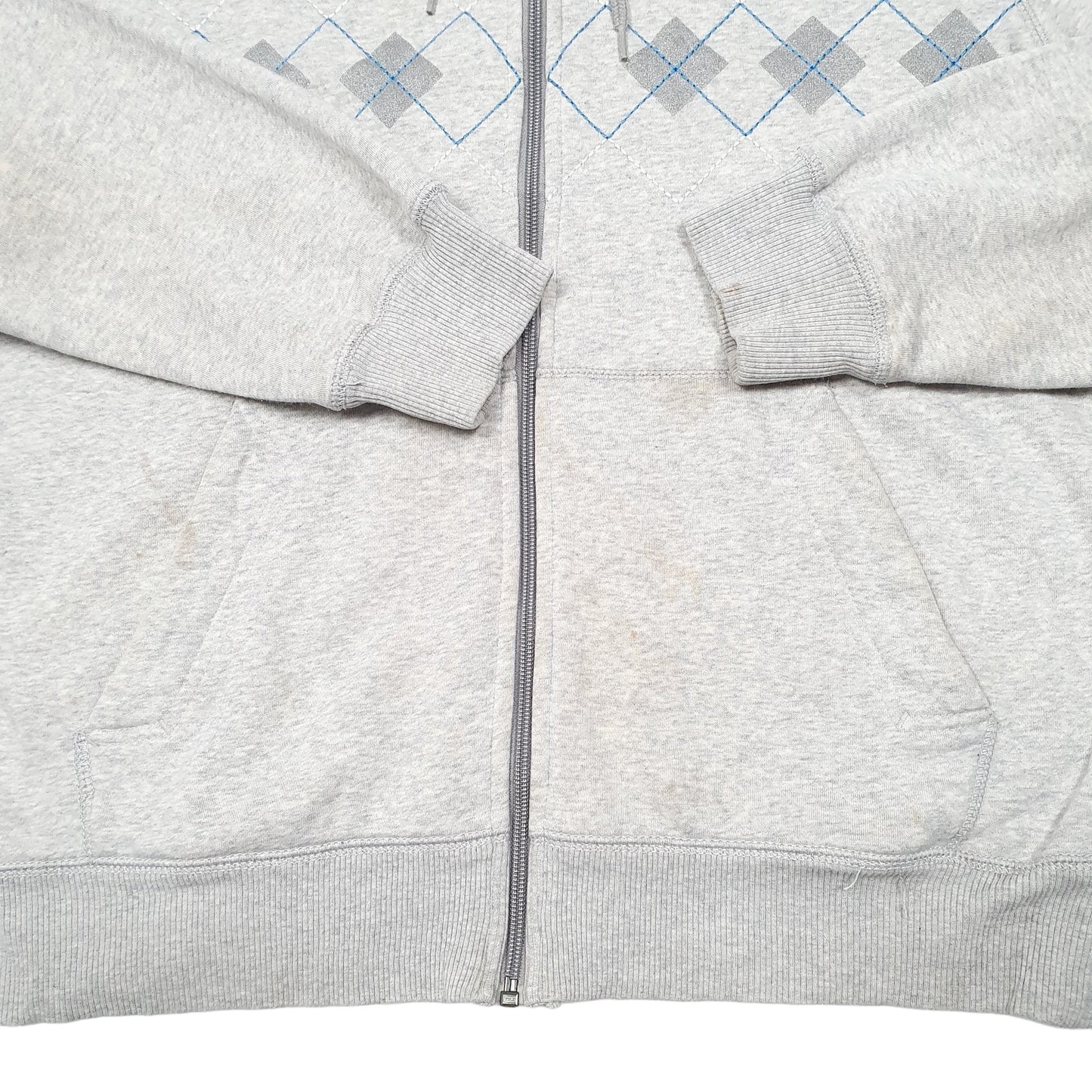 Mens Grey Nike Vintage Sportswear Argyle Hoodie Full Zip Jumper