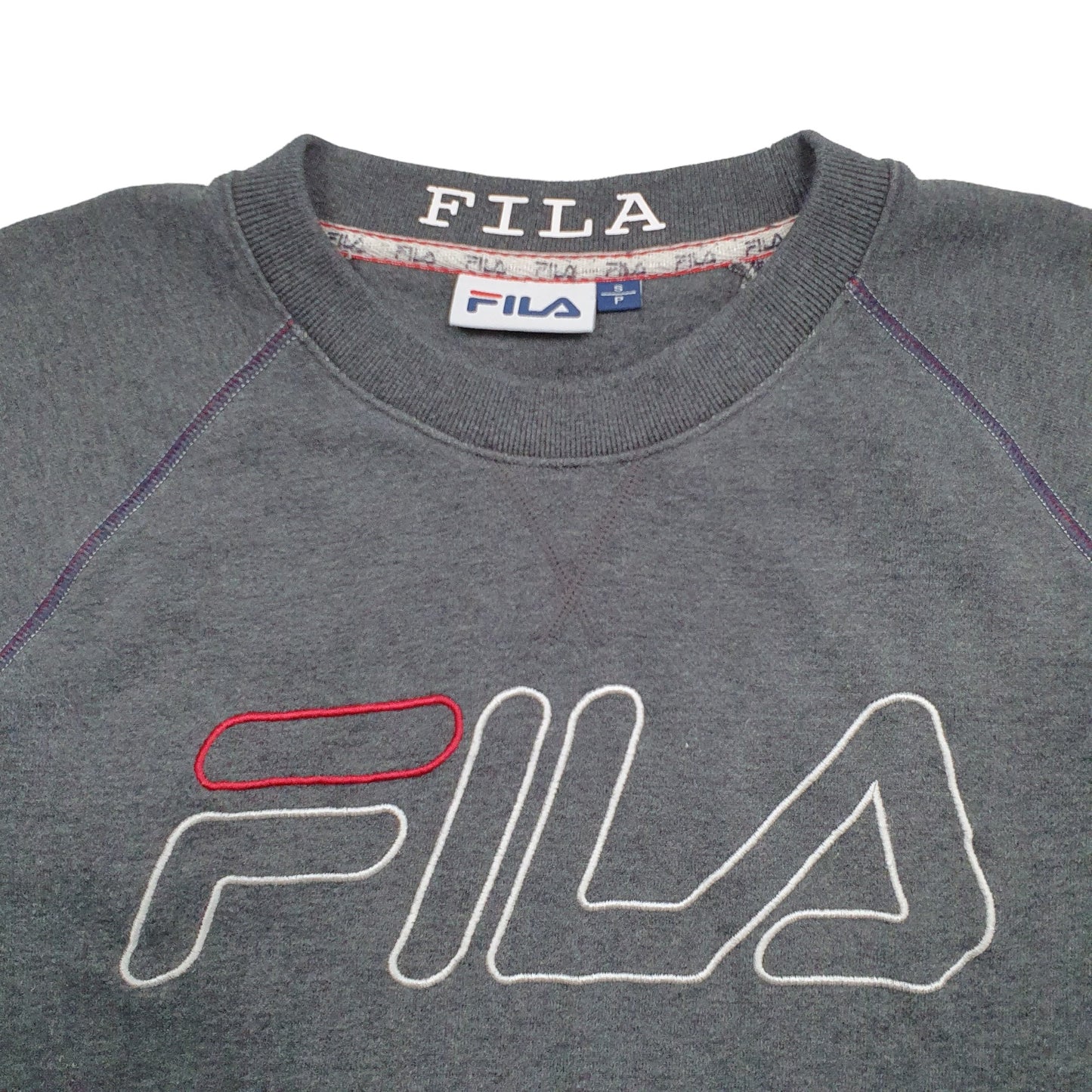 Mens Grey Fila Spellout Crewneck Jumper