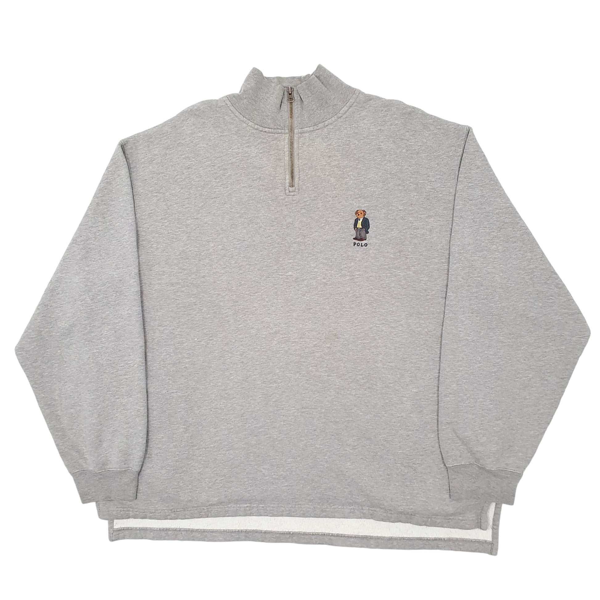 Mens Grey Ralph Lauren Sport Polo Bear Quarter Zip Jumper