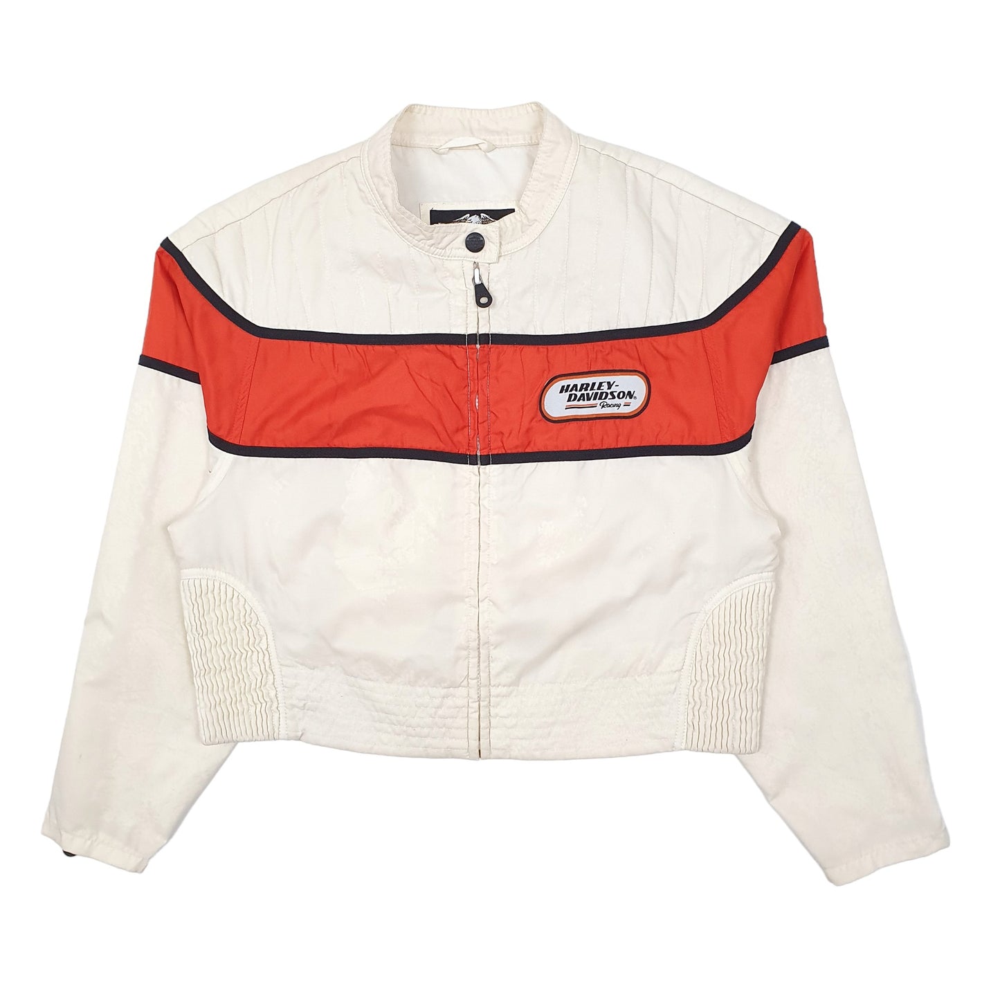 Womens Cream Harley Davidson Racing Motorcyles Crop  Coat