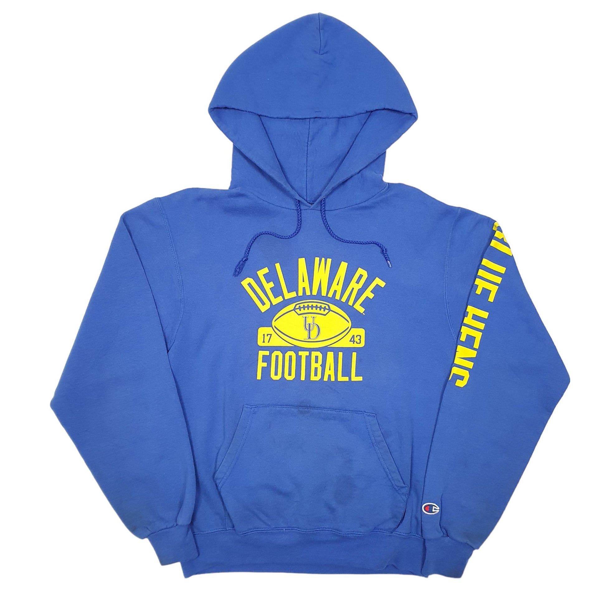 Mens Blue Champion Delaware Football Blue Hens Hoodie Jumper