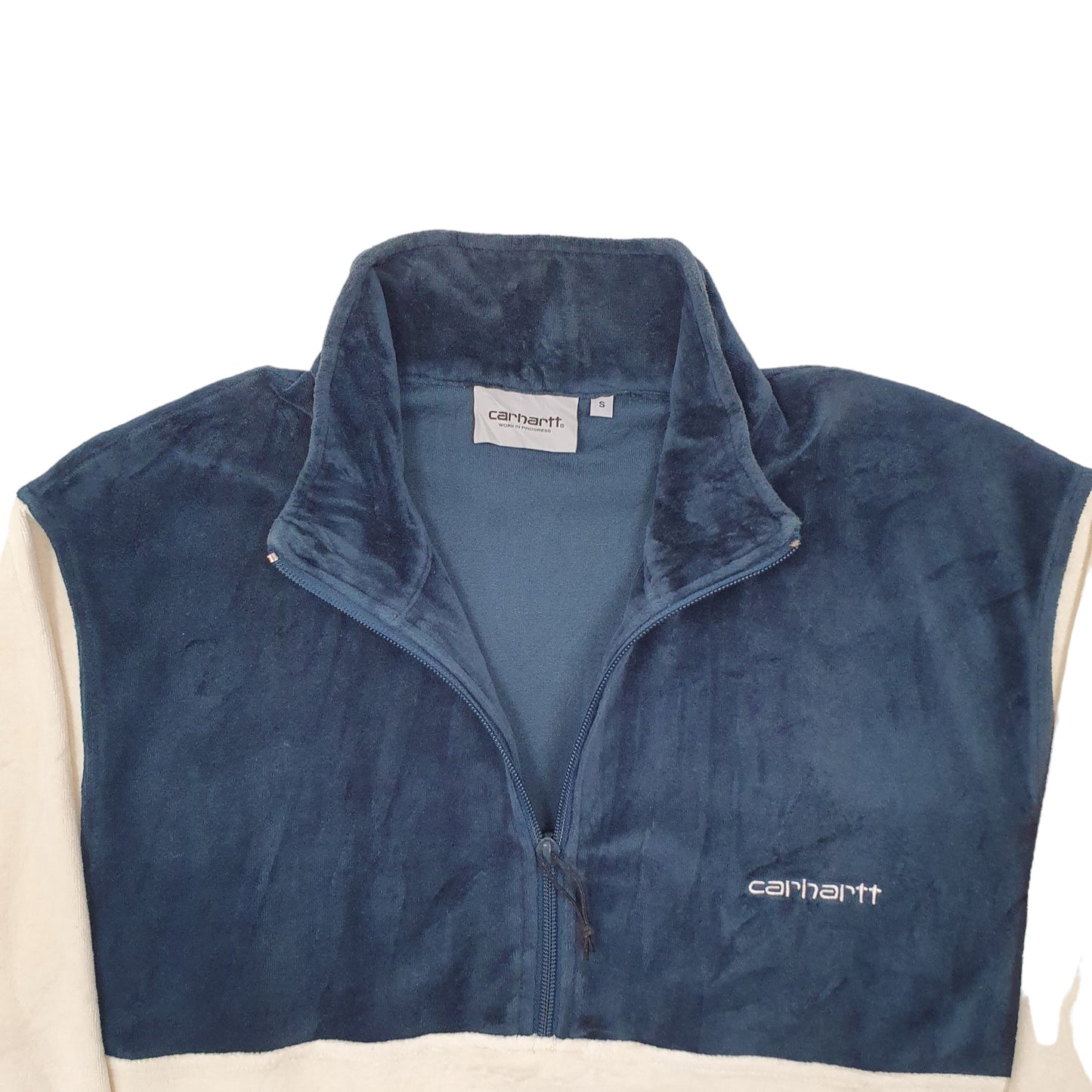 Mens Cream Carhartt Tila Pullover Fleece Velvet Quarter Zip Jumper