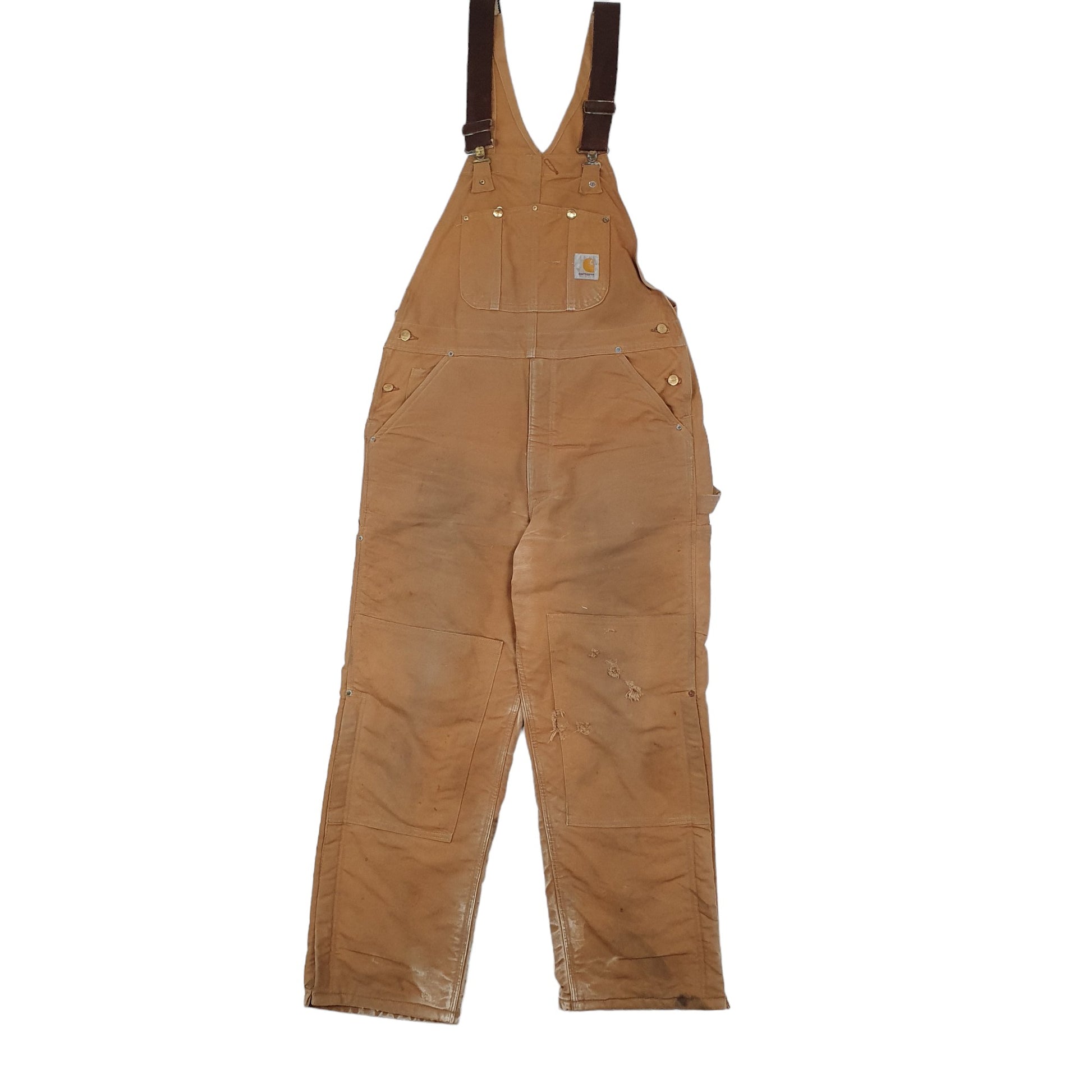 Mens Brown Carhartt R02 Made in USA Insulated Double Knee Dungaree Trousers