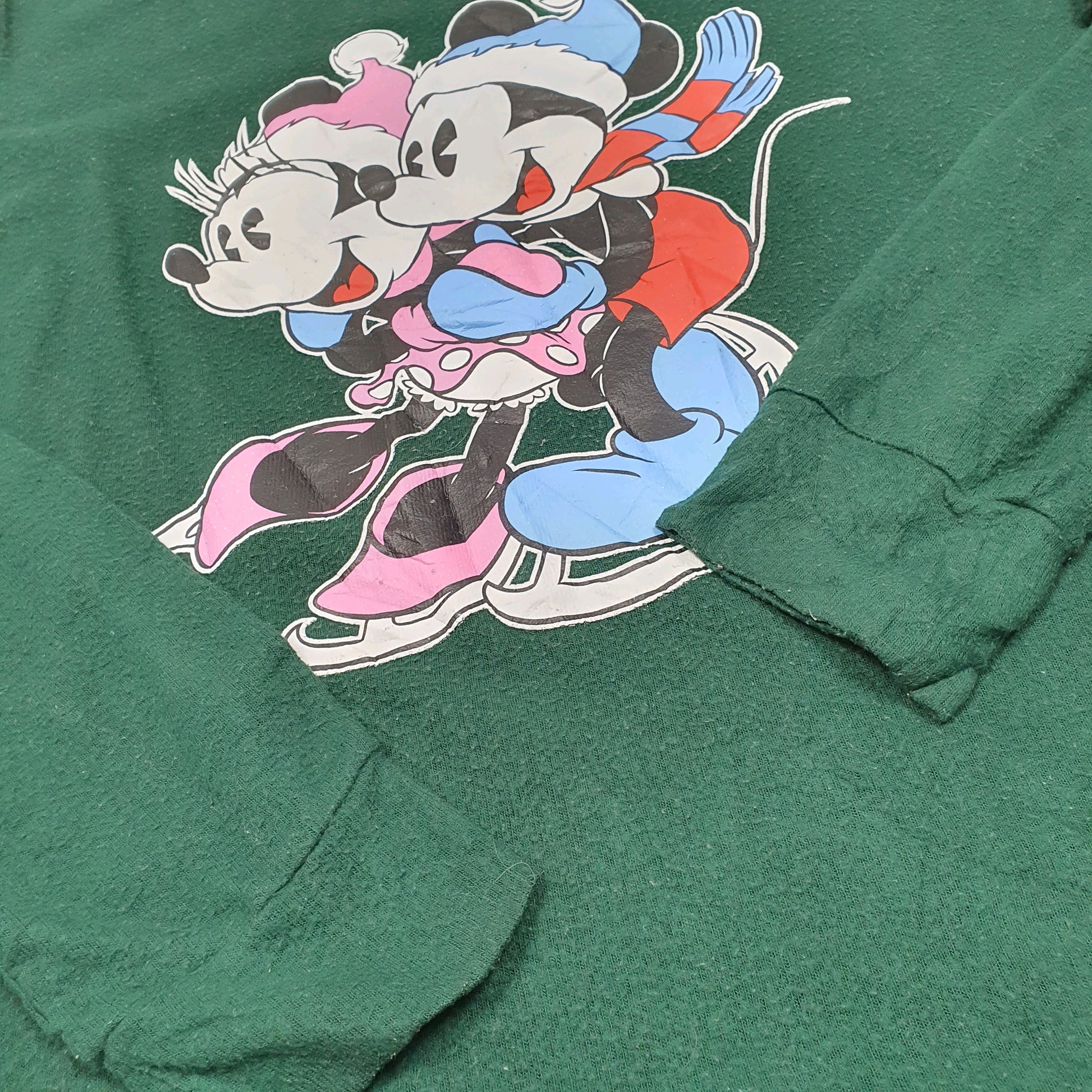 Mens Green Disney Mickey Mouse Minnie Ice Skating Crewneck Jumper