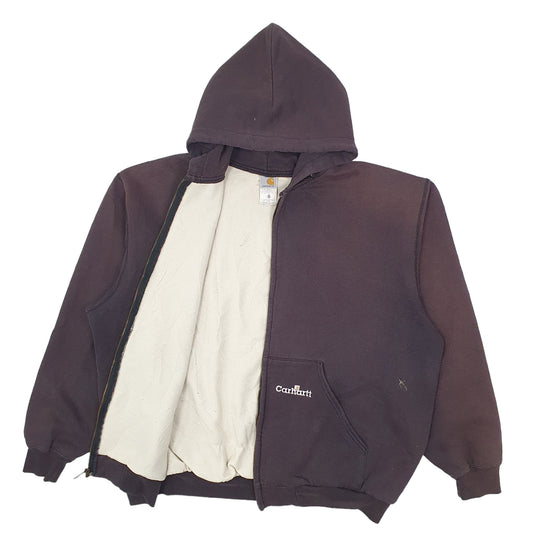 Mens Black Carhartt K129 Heavyweight Thermal Lined Hoodie Active Jacket Vintage 2003 Y2K Full Zip Jumper