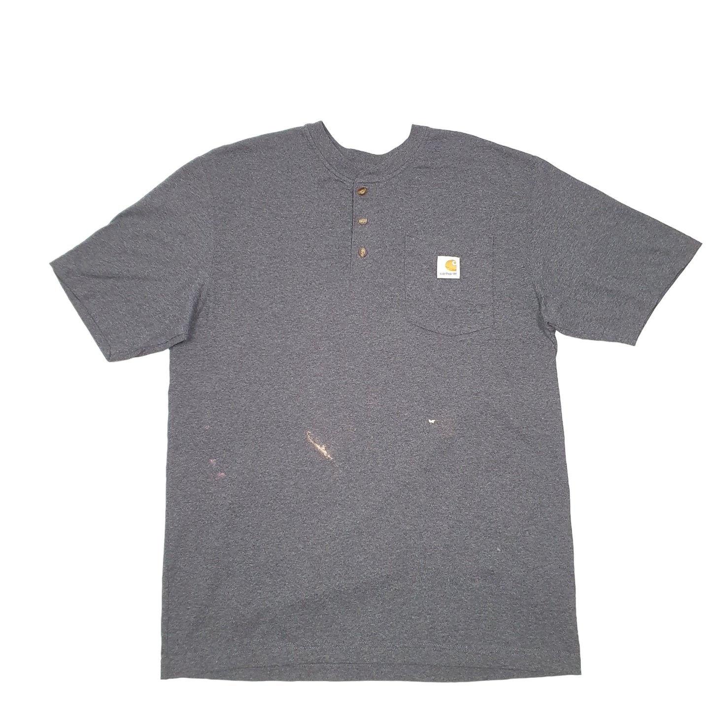 Mens Grey Carhartt Pocket Henley Workwear Short Sleeve T Shirt