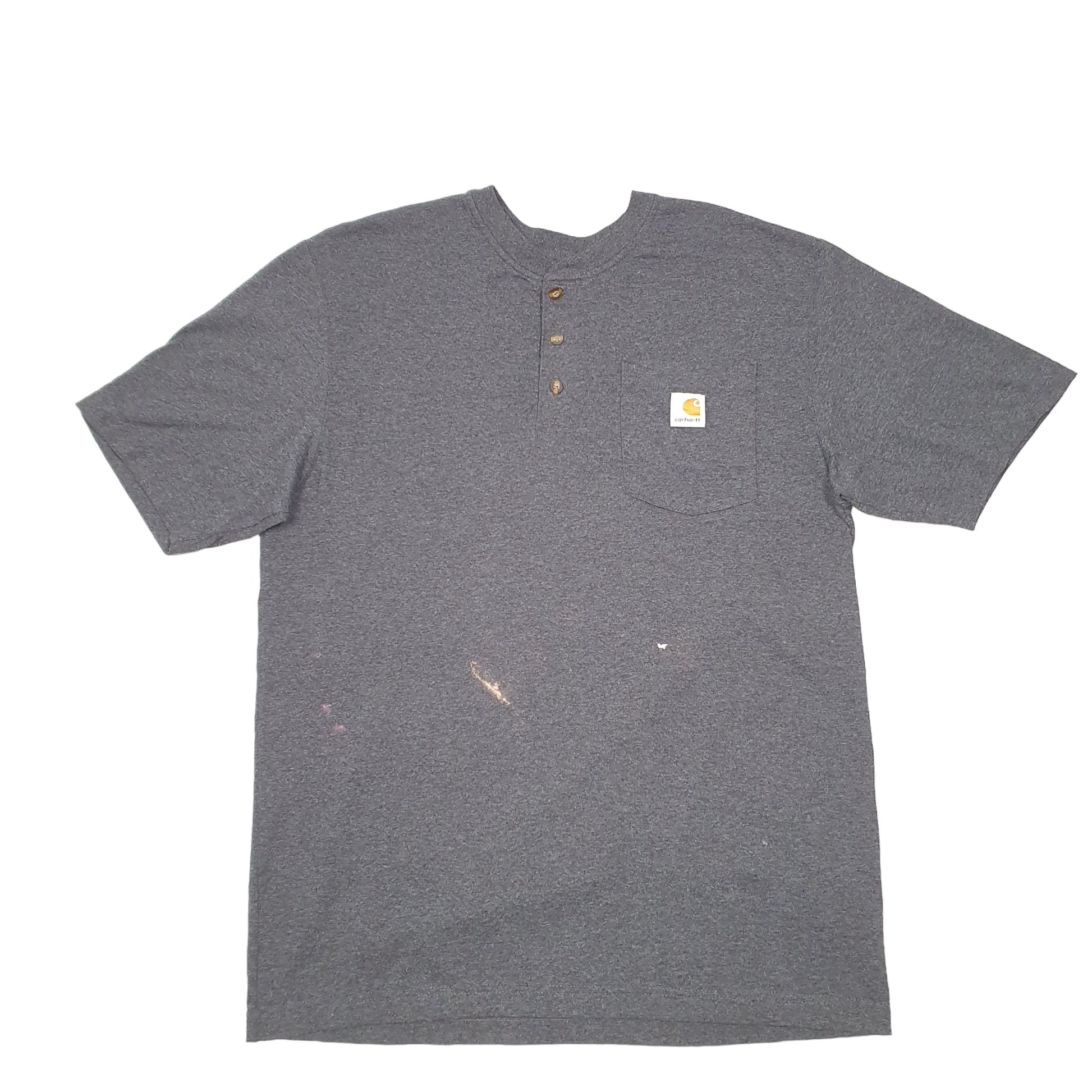 Mens Grey Carhartt Pocket Henley Workwear Short Sleeve T Shirt