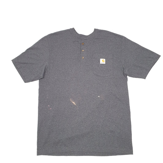 Mens Grey Carhartt Pocket Henley Workwear Short Sleeve T Shirt