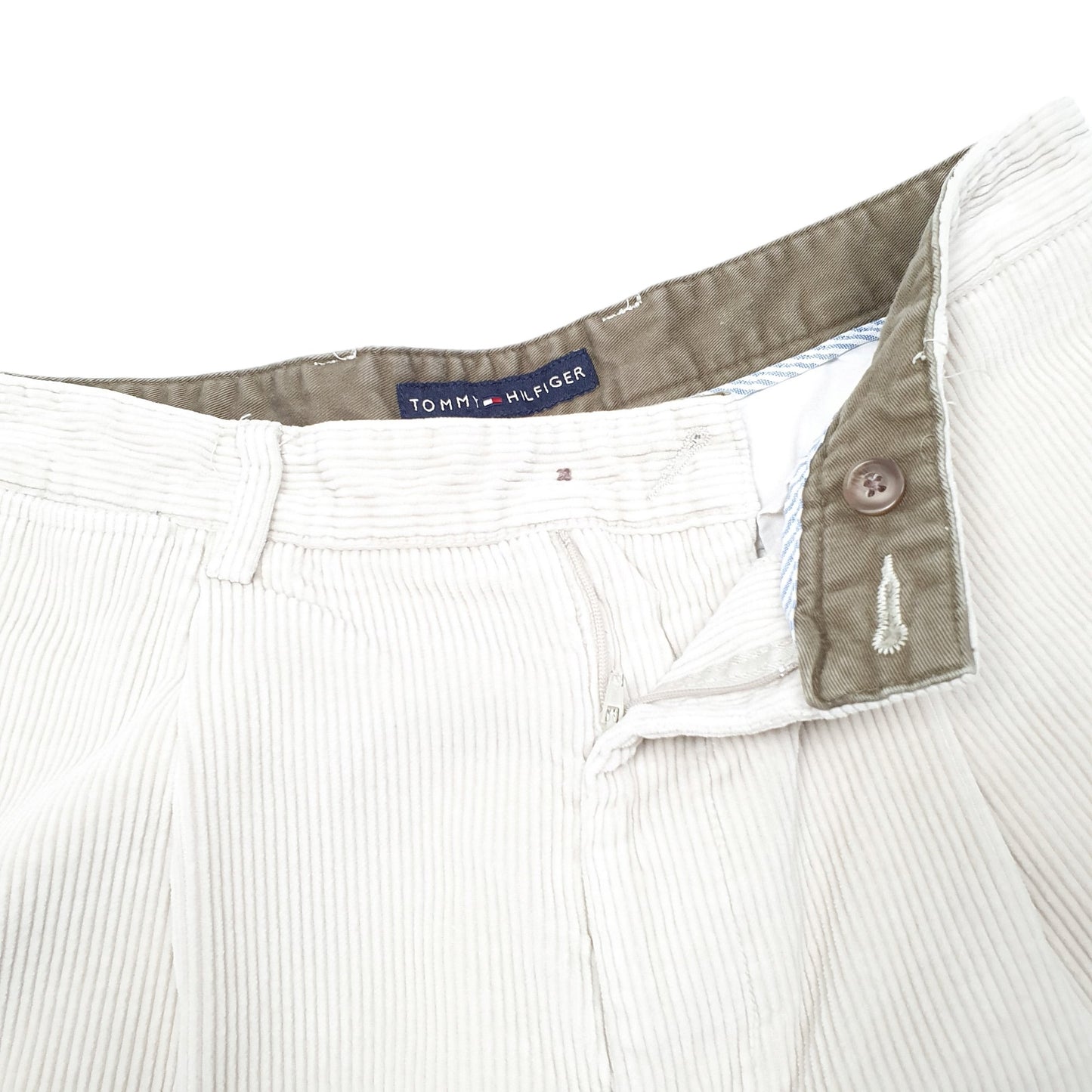 Mens Cream Tommy Hilfiger Pleated Corduroy Trousers