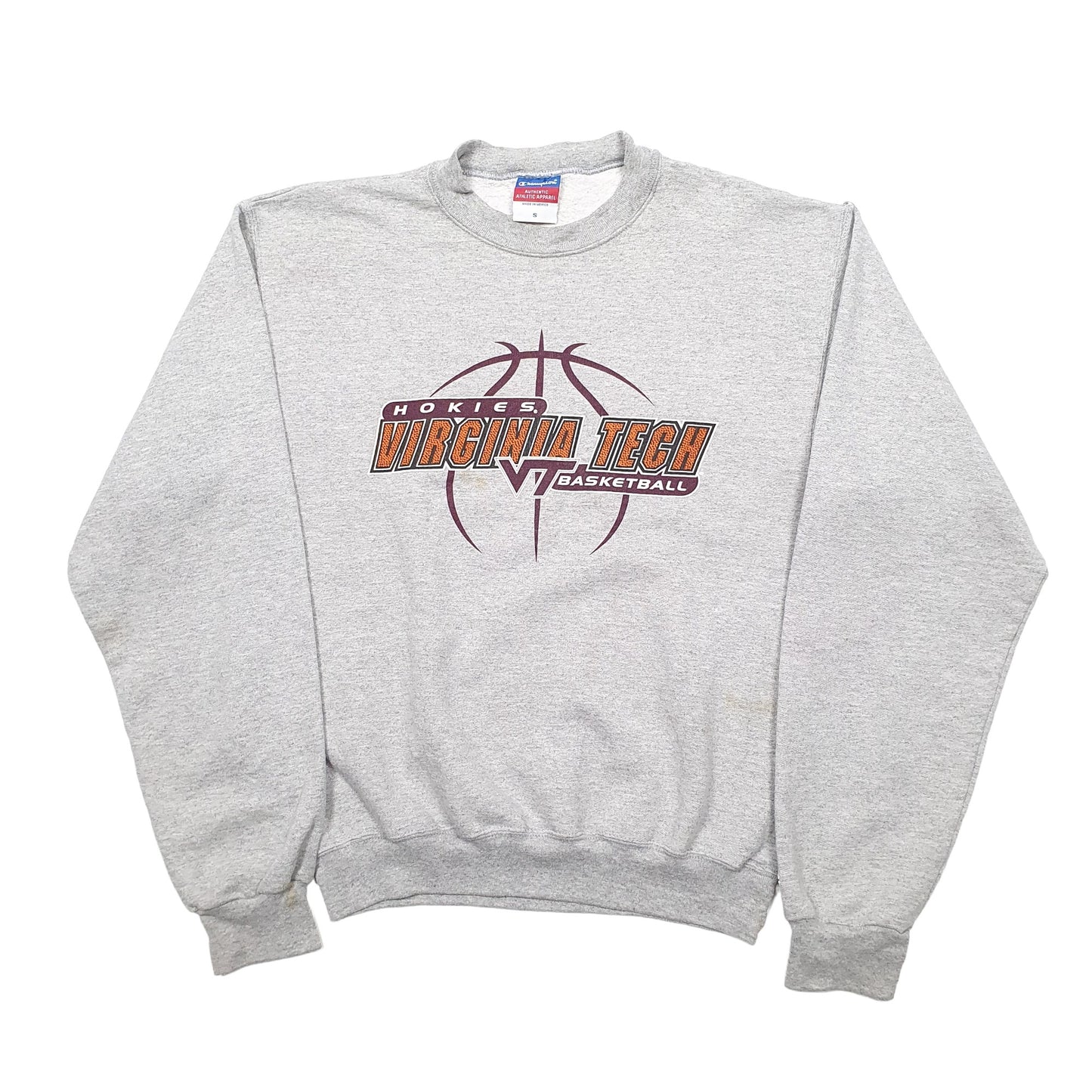 Mens Grey Champion Virginia Tech Basketball USA College Crewneck Jumper