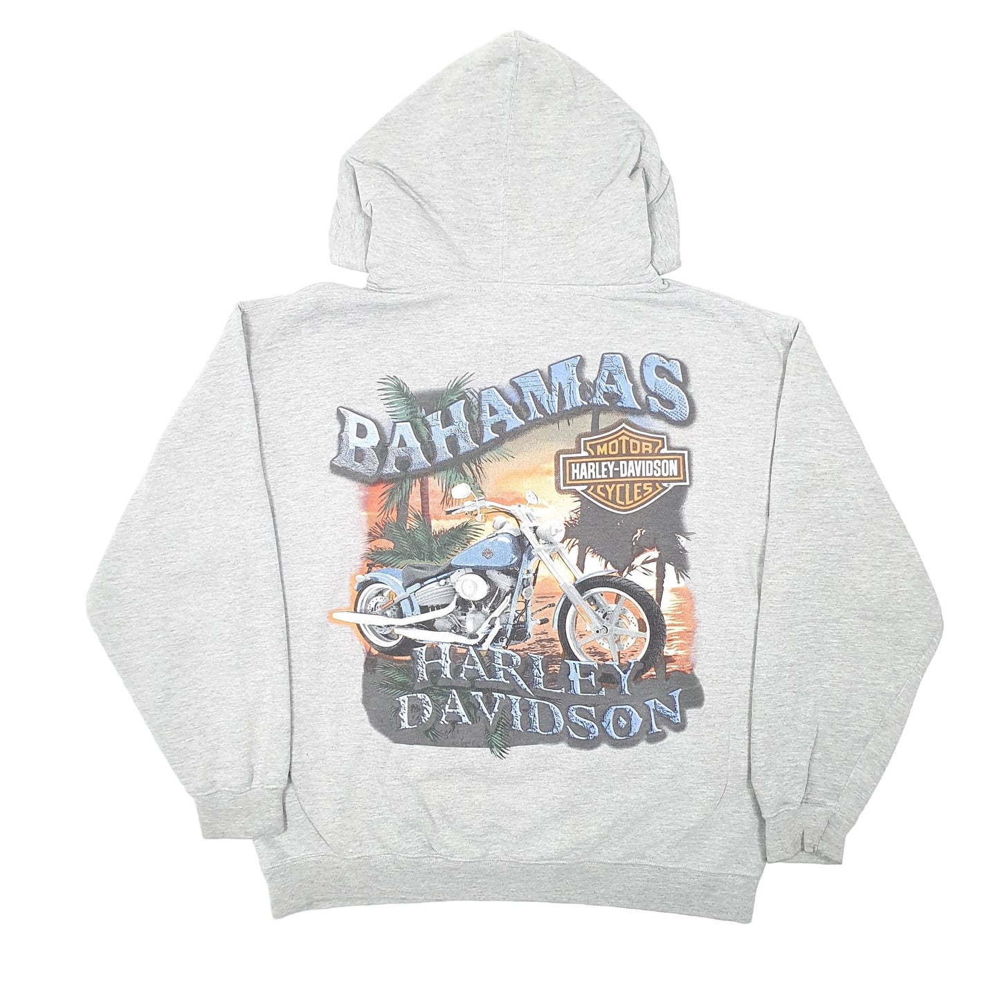 Mens Grey Harley Davidson Biker Motorcycles Skull Bahamas Hoodie Jumper