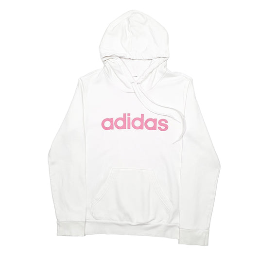 Womens White Adidas Spellout Hoodie Jumper