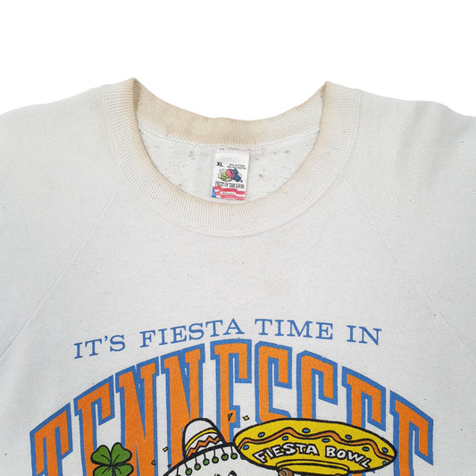 Mens White Fruit of the Loom Vintage 1992 90s Made in USA Fiesta Bowl Tennessee Crewneck Jumper