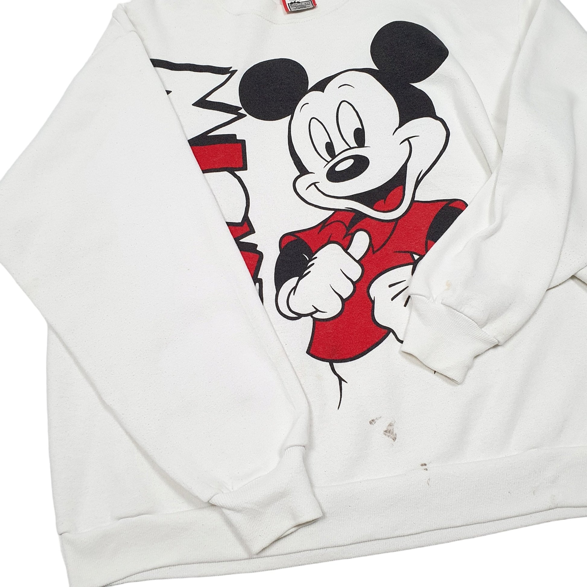 Mens White Disney Mickey Mouse Designs Made In USA Vintage Crewneck Jumper