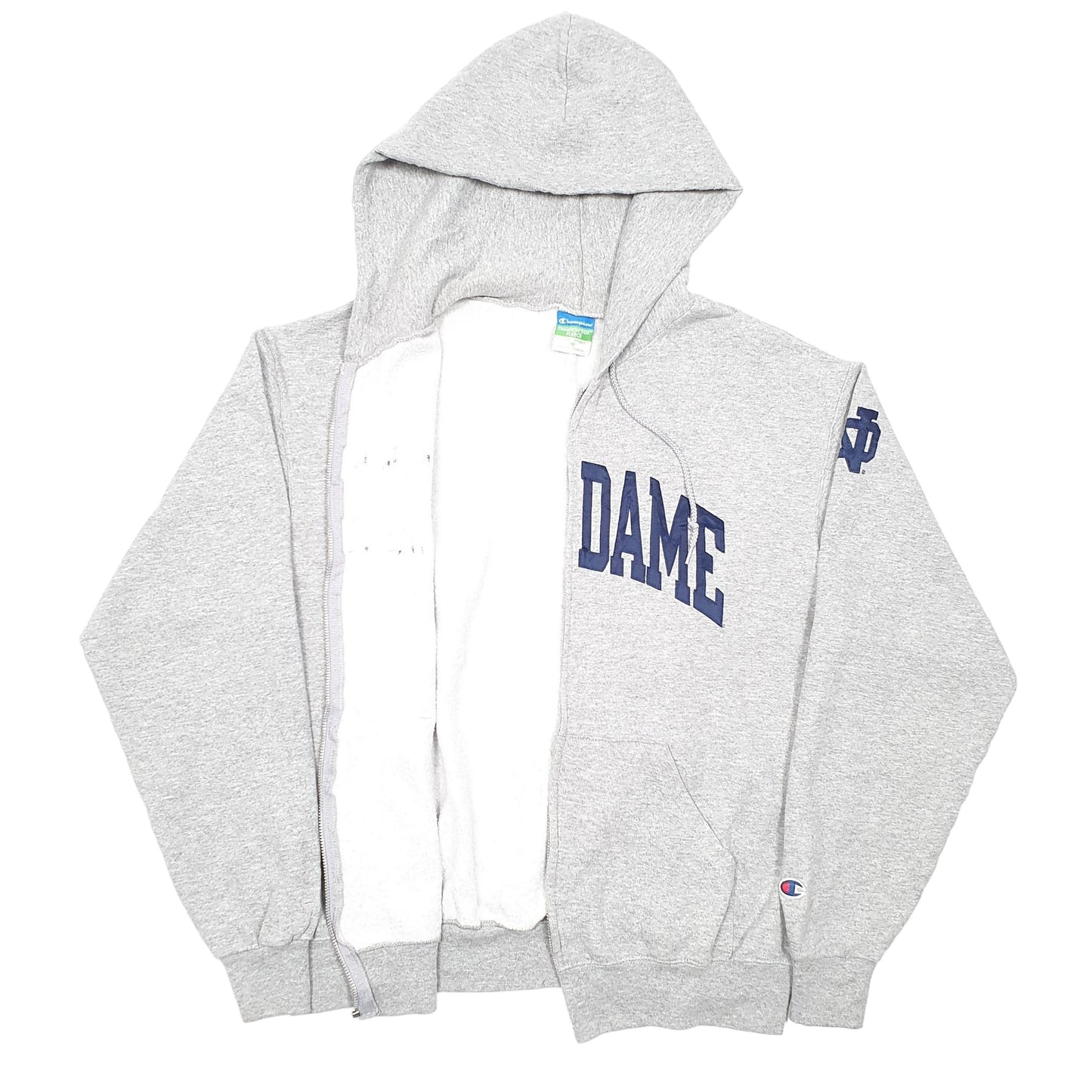 Mens Grey Champion Hoodie Notre Dame College Football Full Zip Jumper