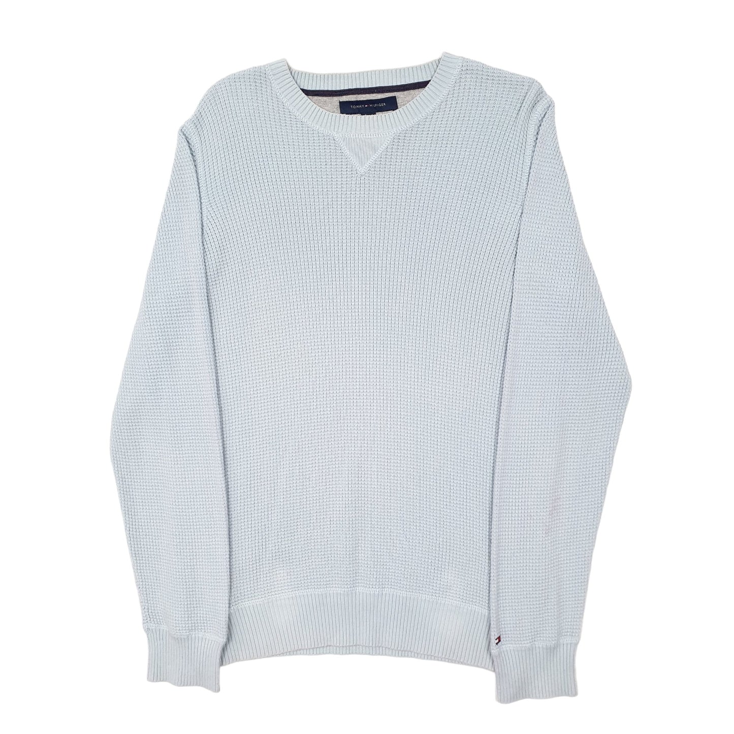 Mens Blue Tommy Hilfiger Chunky Knit Waffle Crewneck Jumper