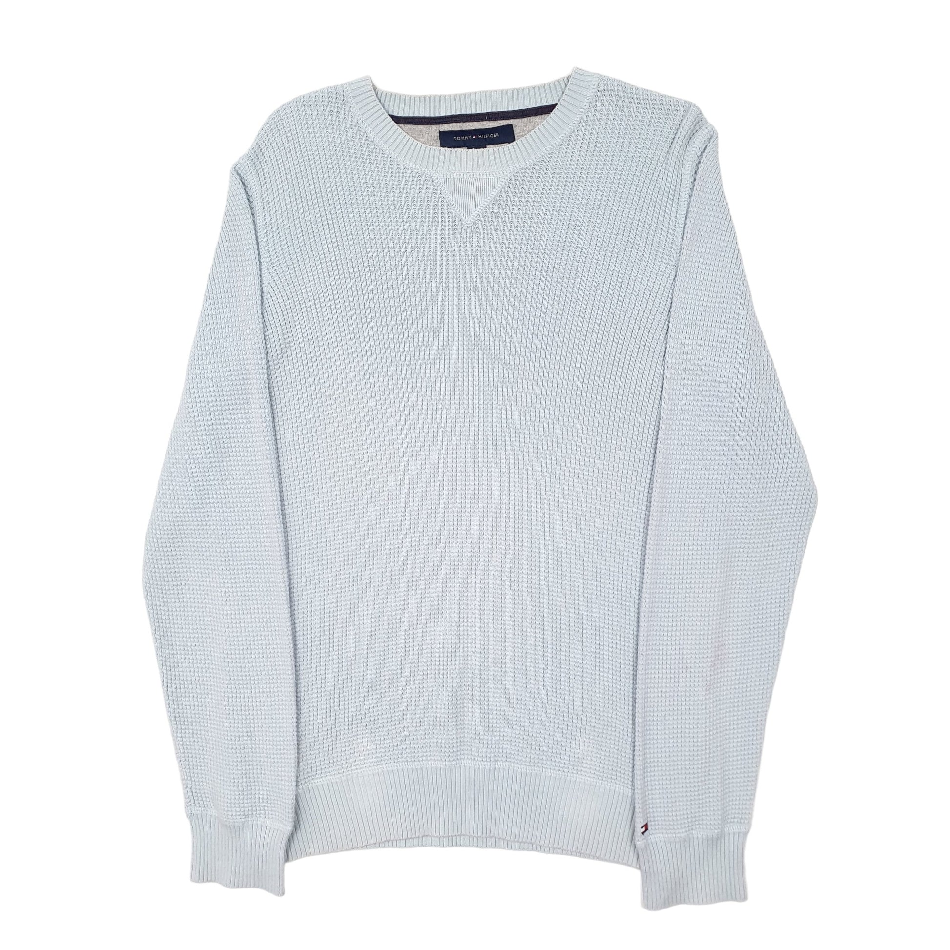 Mens Blue Tommy Hilfiger Chunky Knit Waffle Crewneck Jumper