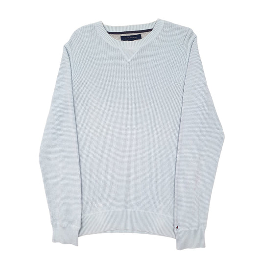 Mens Blue Tommy Hilfiger Chunky Knit Waffle Crewneck Jumper