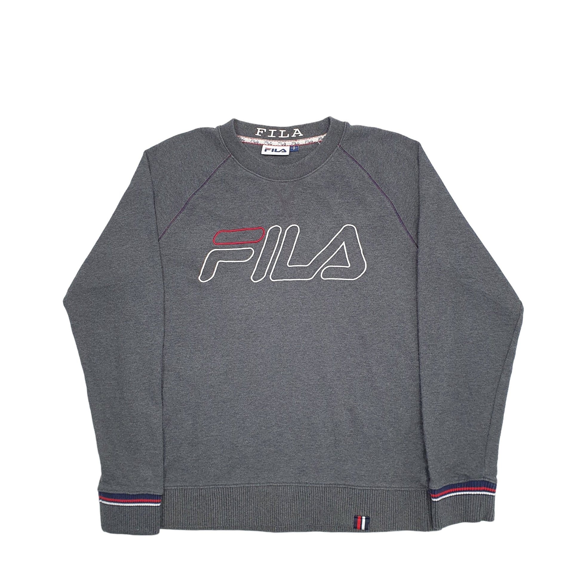 Mens Grey Fila Spellout Crewneck Jumper