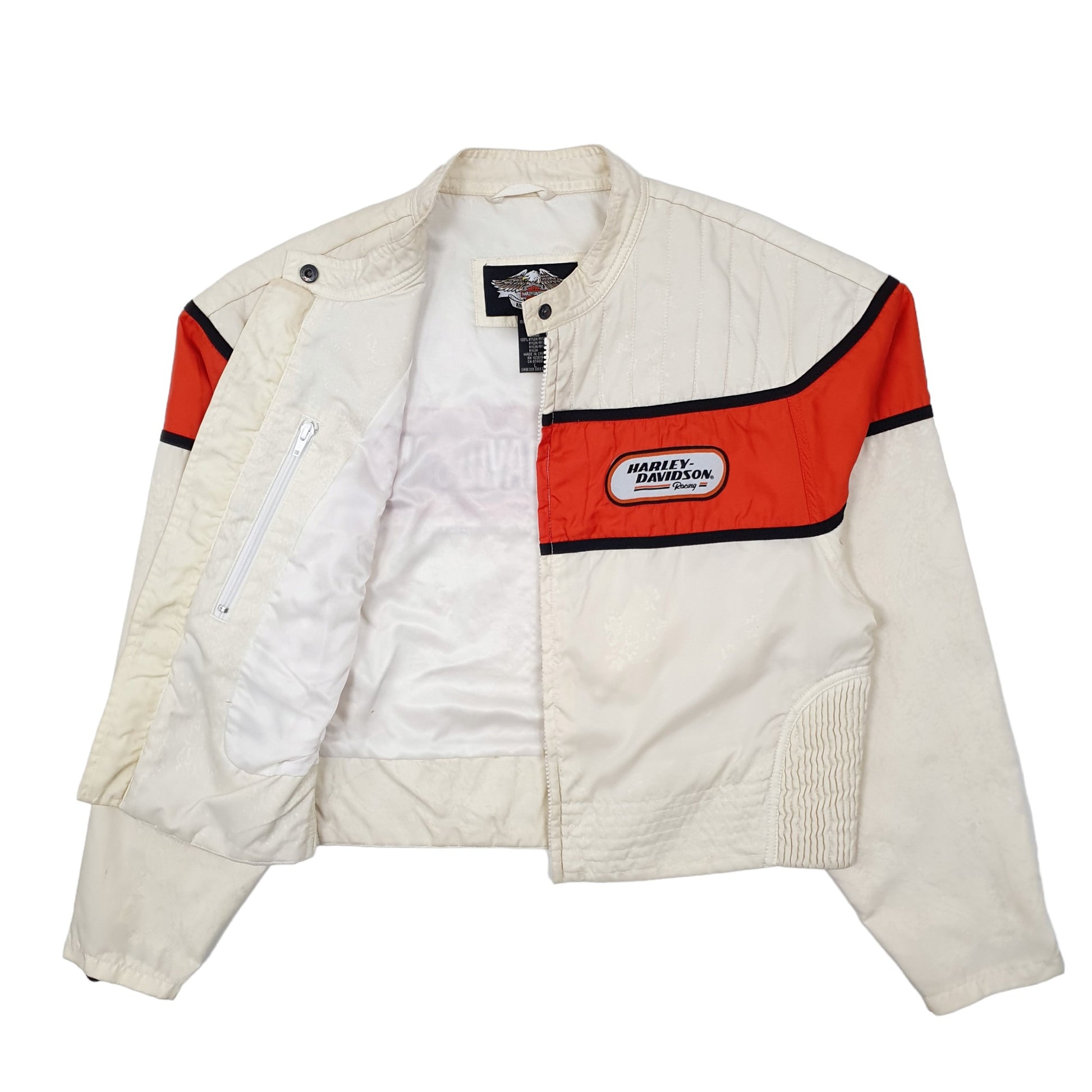 Womens Cream Harley Davidson Racing Motorcyles Crop  Coat