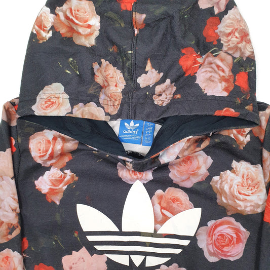 Womens Black Adidas Roses Flowers Lightweight Hoodie Jumper
