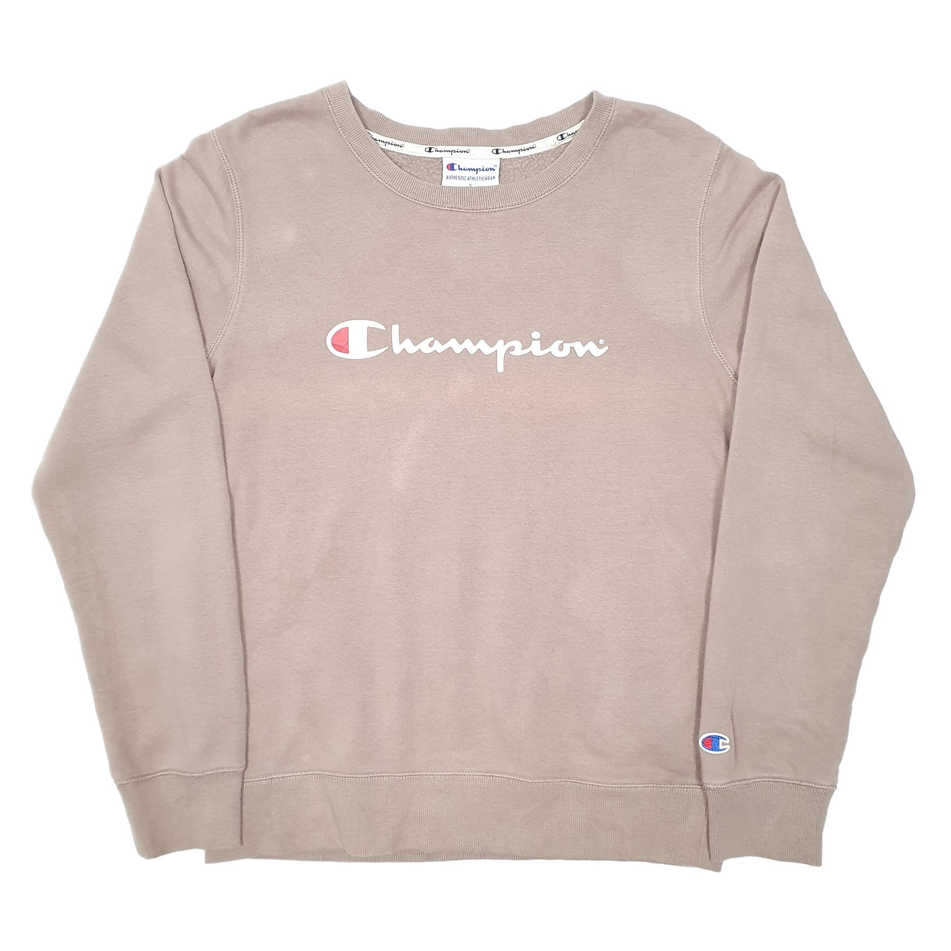 Mens Beige Champion Script Crewneck Jumper