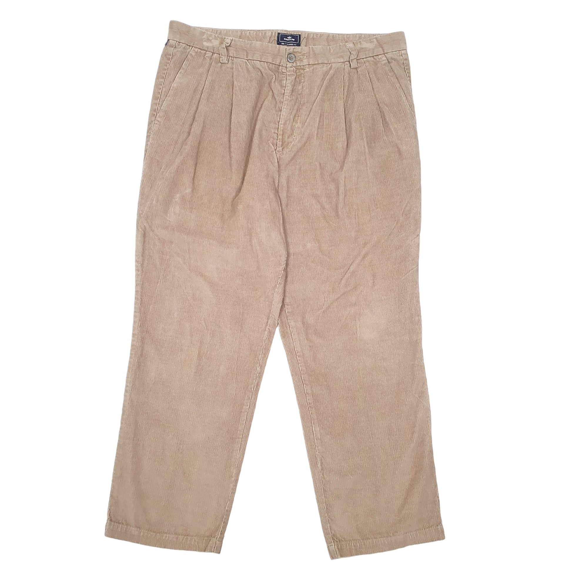 Mens Beige Dockers Double Pleated Classic Fit Corduroy Trousers