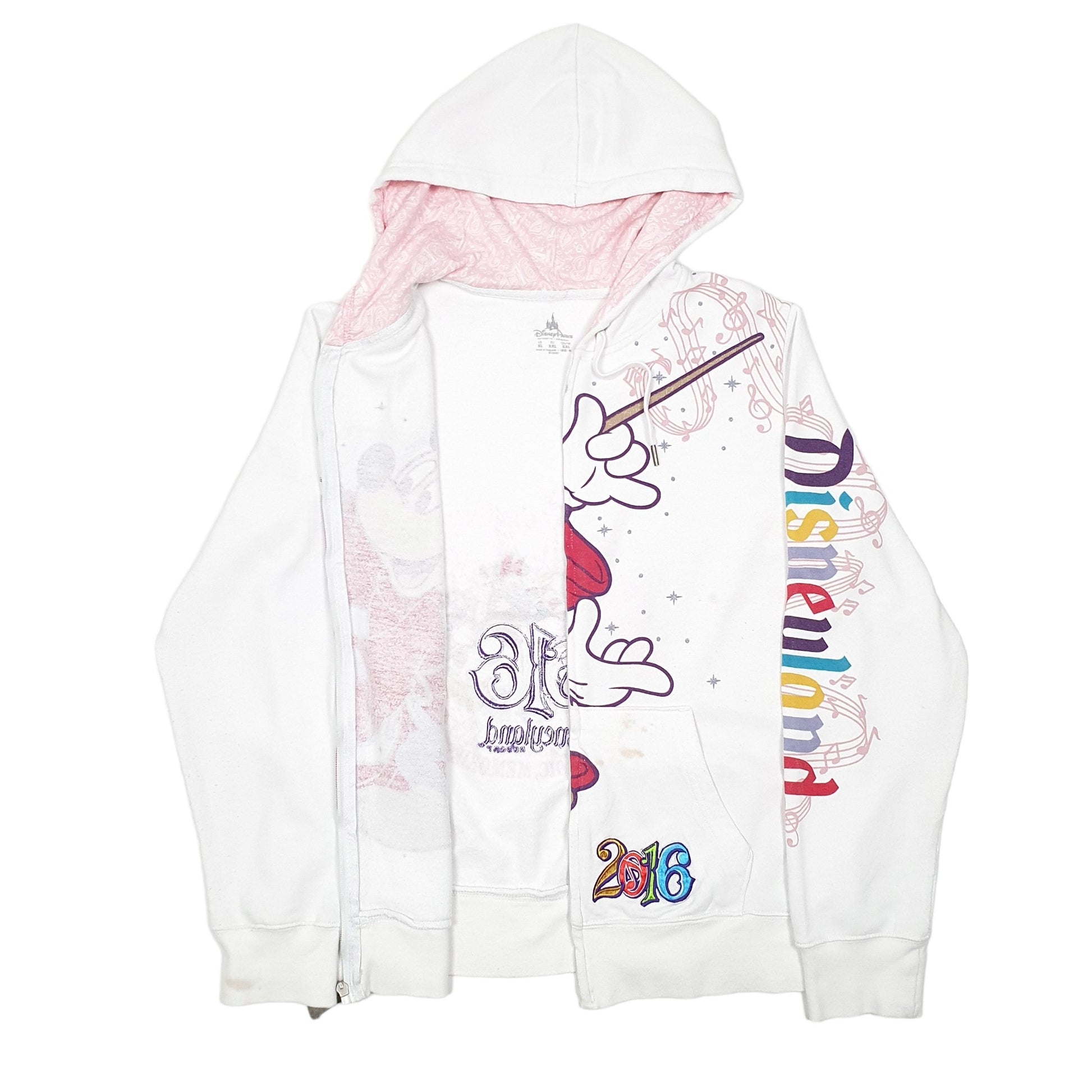 Womens White Disney Hoodie Mickey Mouse Fantasia 2016 Full Zip Jumper