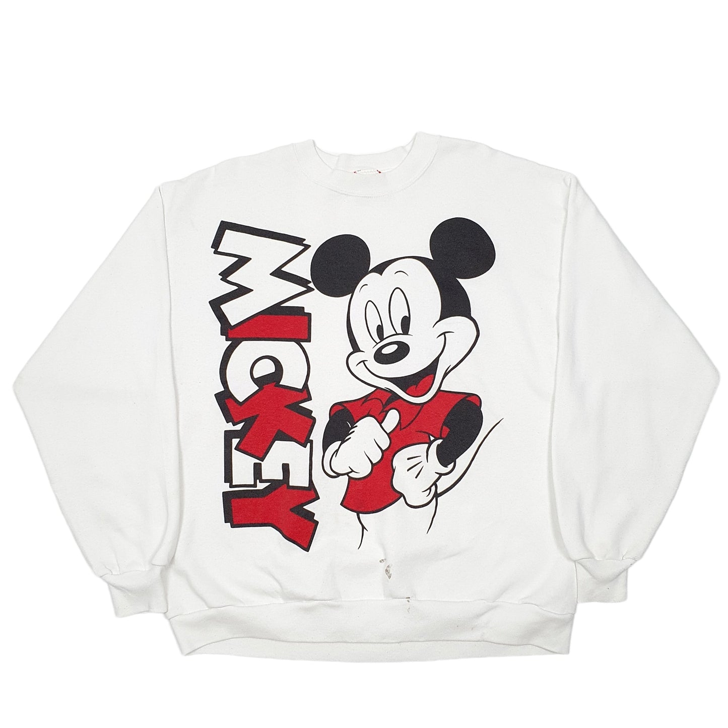 Mens White Disney Mickey Mouse Designs Made In USA Vintage Crewneck Jumper