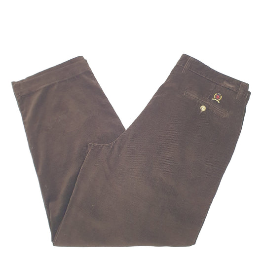 Mens Brown Tommy Hilfiger Double Pleated Corduroy Trousers