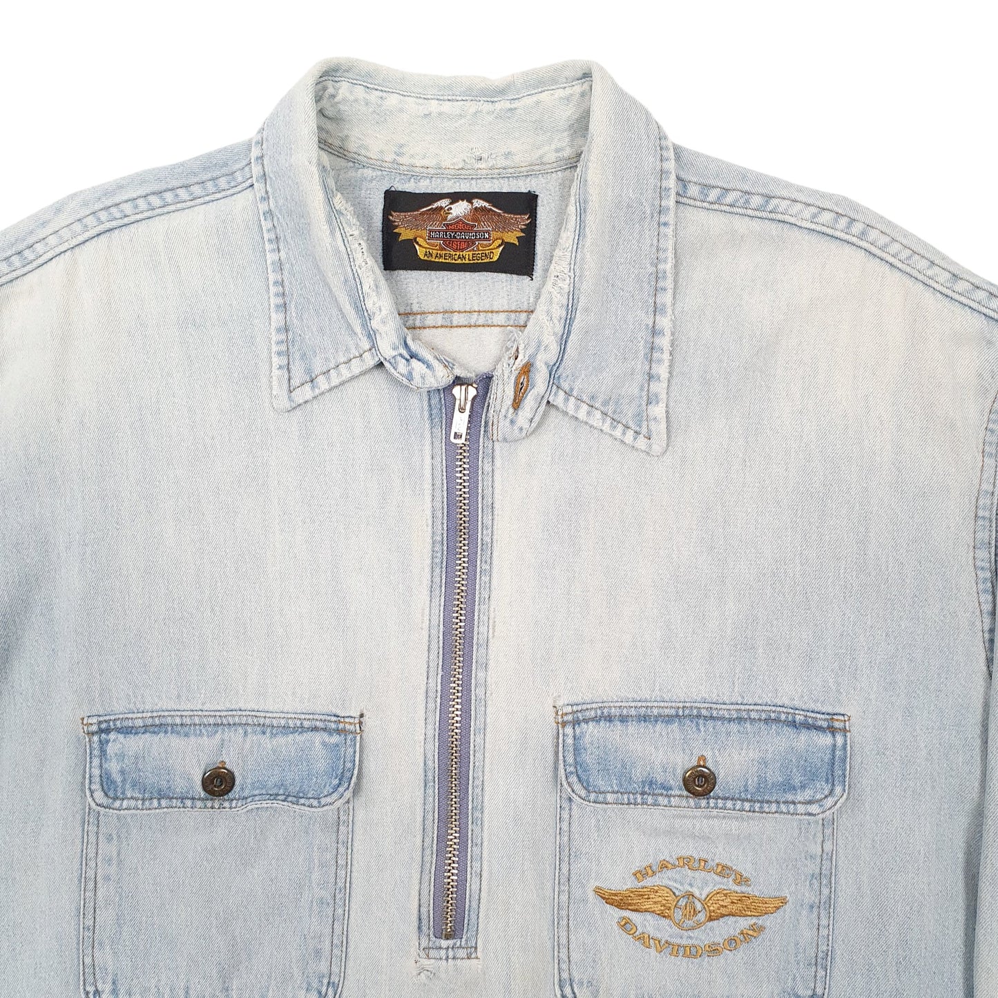 Mens Blue Harley Davidson Overshirt Quarter Zip Full Zip Coat