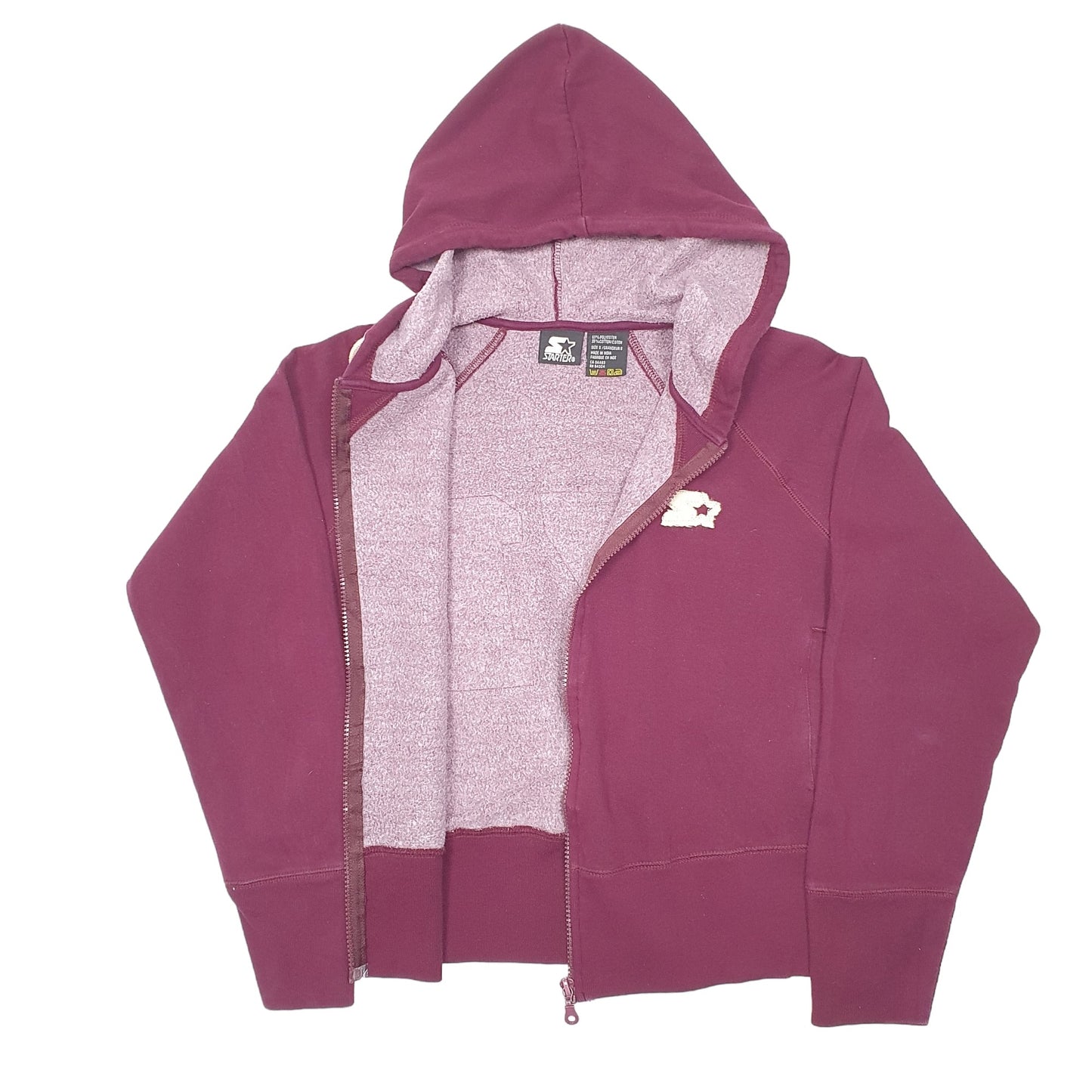 Womens Burgundy Starter Hoodie Full Zip Jumper