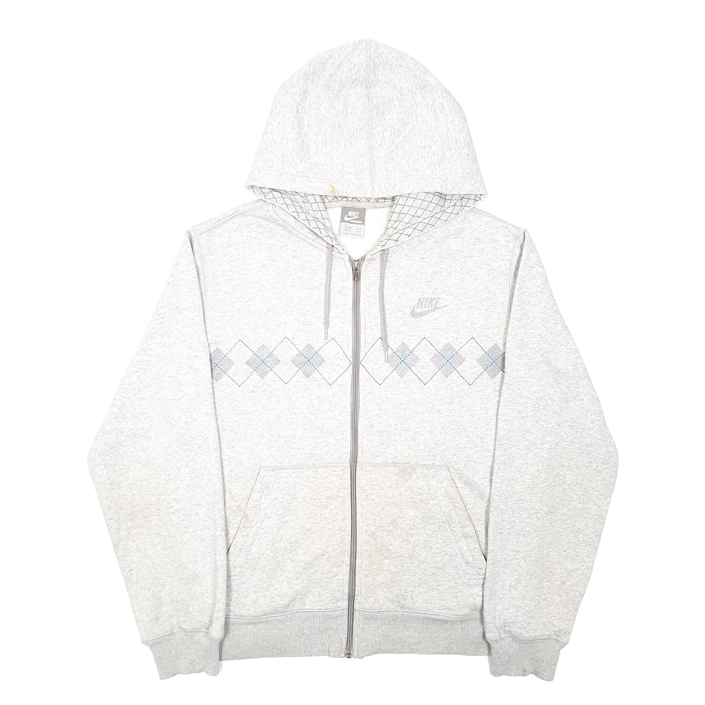 Mens Grey Nike Vintage Sportswear Argyle Hoodie Full Zip Jumper