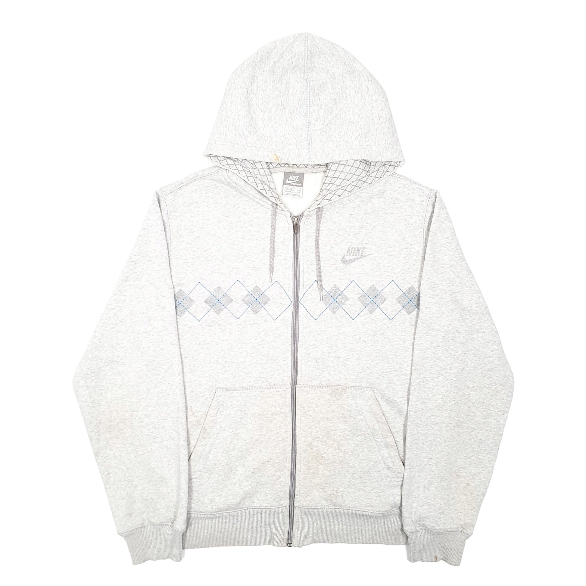 Mens Grey Nike Vintage Sportswear Argyle Hoodie Full Zip Jumper